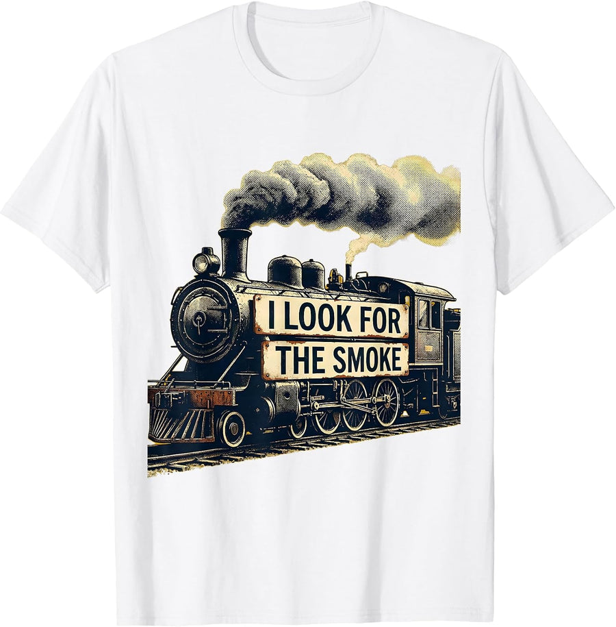 Men's I Look For The Smoke Vintage Steam Locomotive Train T-Shirt - White