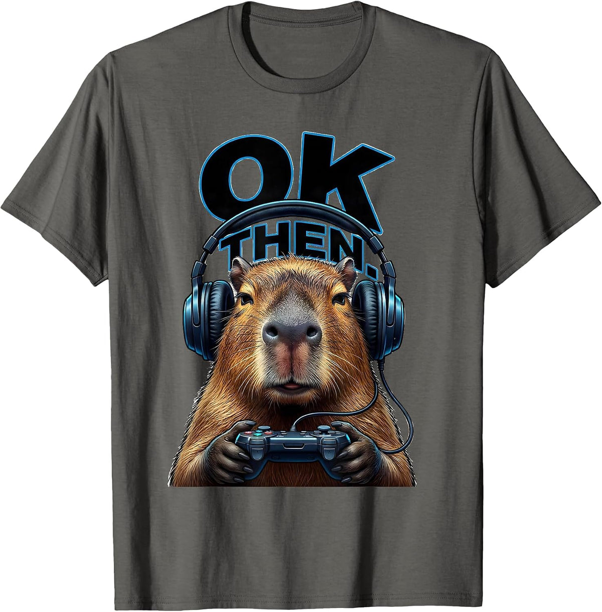 OK, THEN Funny Capybara Gamer Meme Humor Video Games T-Shirt - Asphalt Grey
