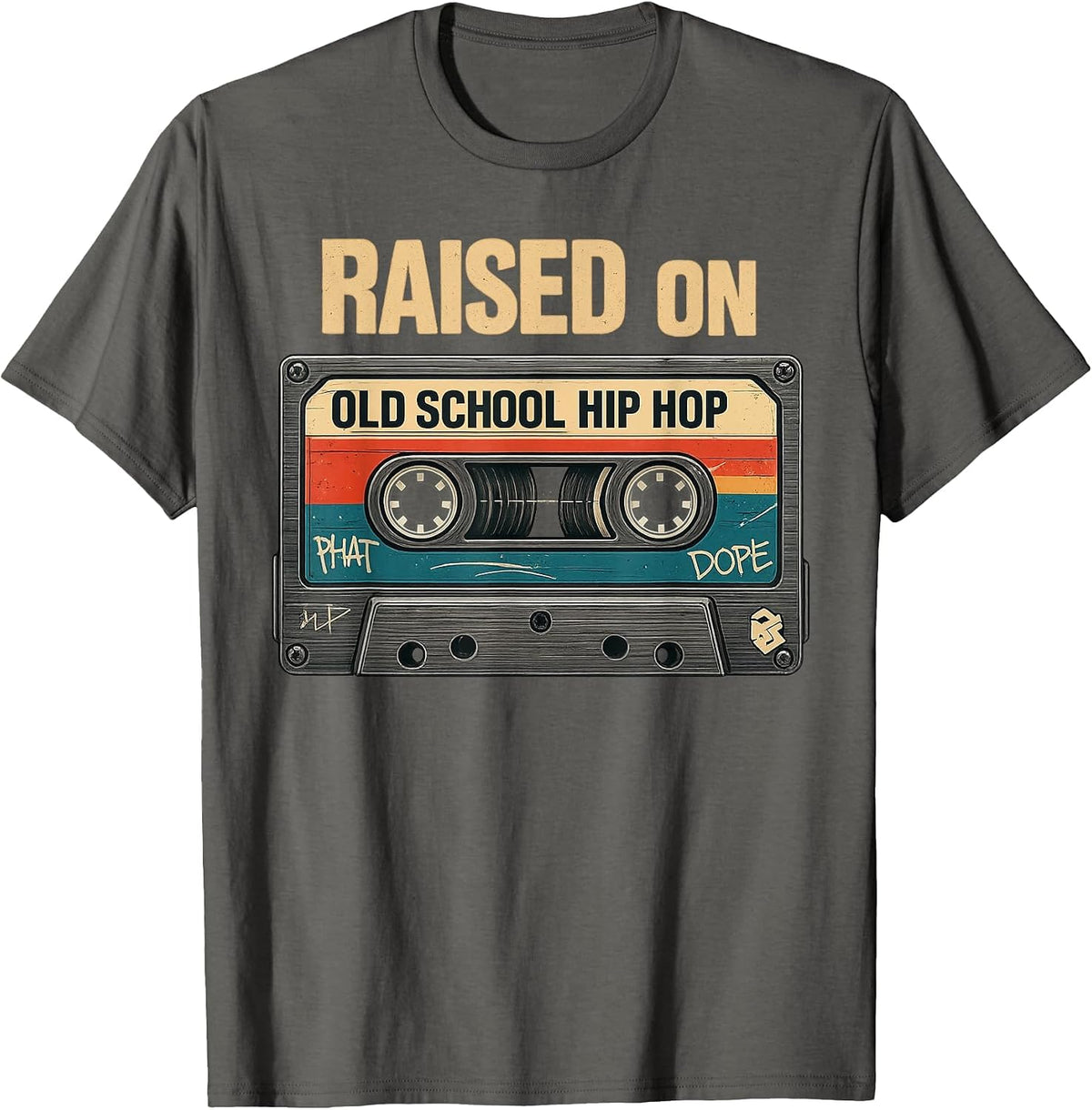 Rap Cassette Raised On Old School Hip Hop Graffiti T-Shirt - Asphalt Grey