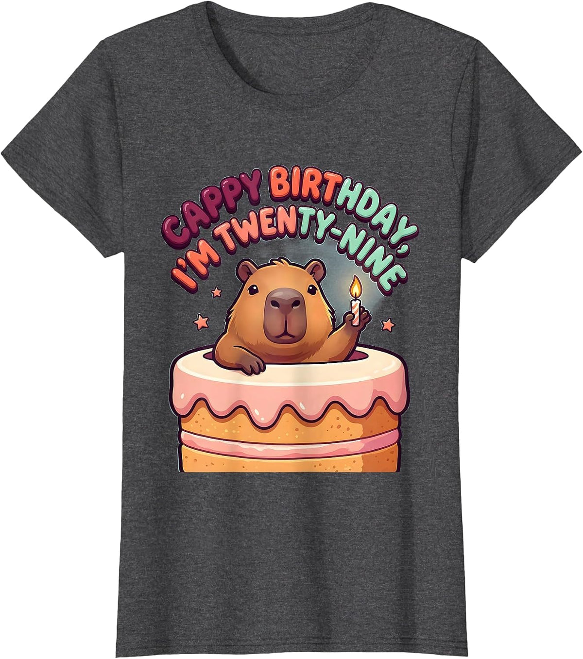 Women's Cappy Birthday, I'm Twenty-Nine Cartoon Capybara Birthday T-Shirt - Dark Heather Grey