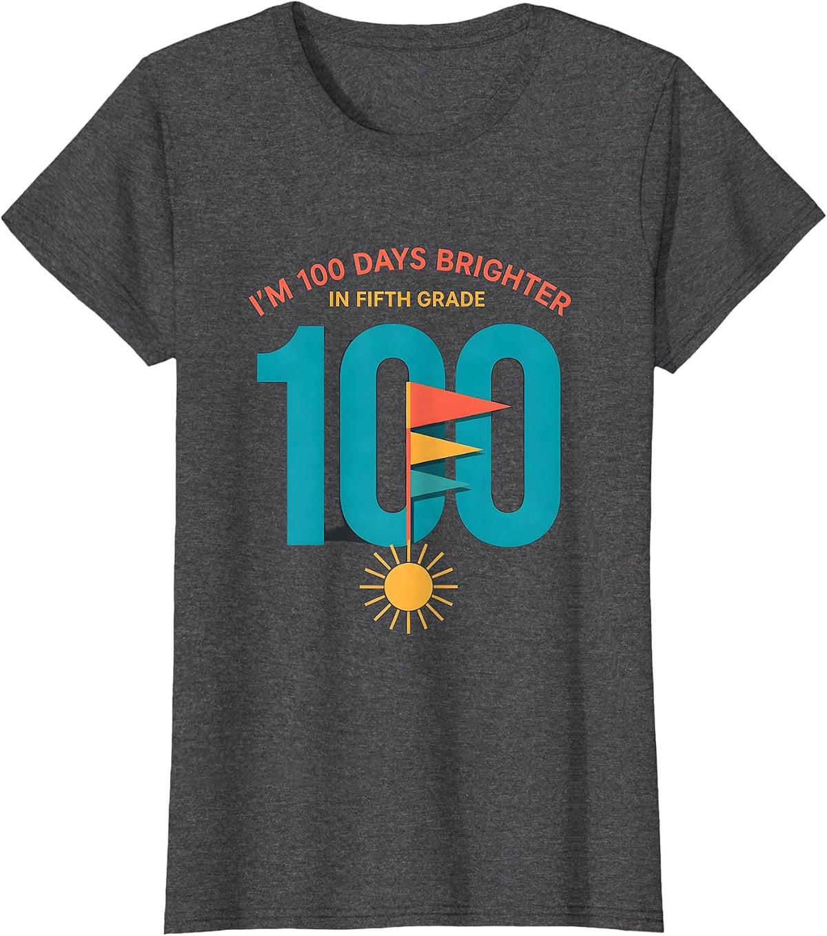 Women's I'm 100 Days Brighter In Fifth Grade Retro 100th Day T-Shirt - Dark Heather Grey