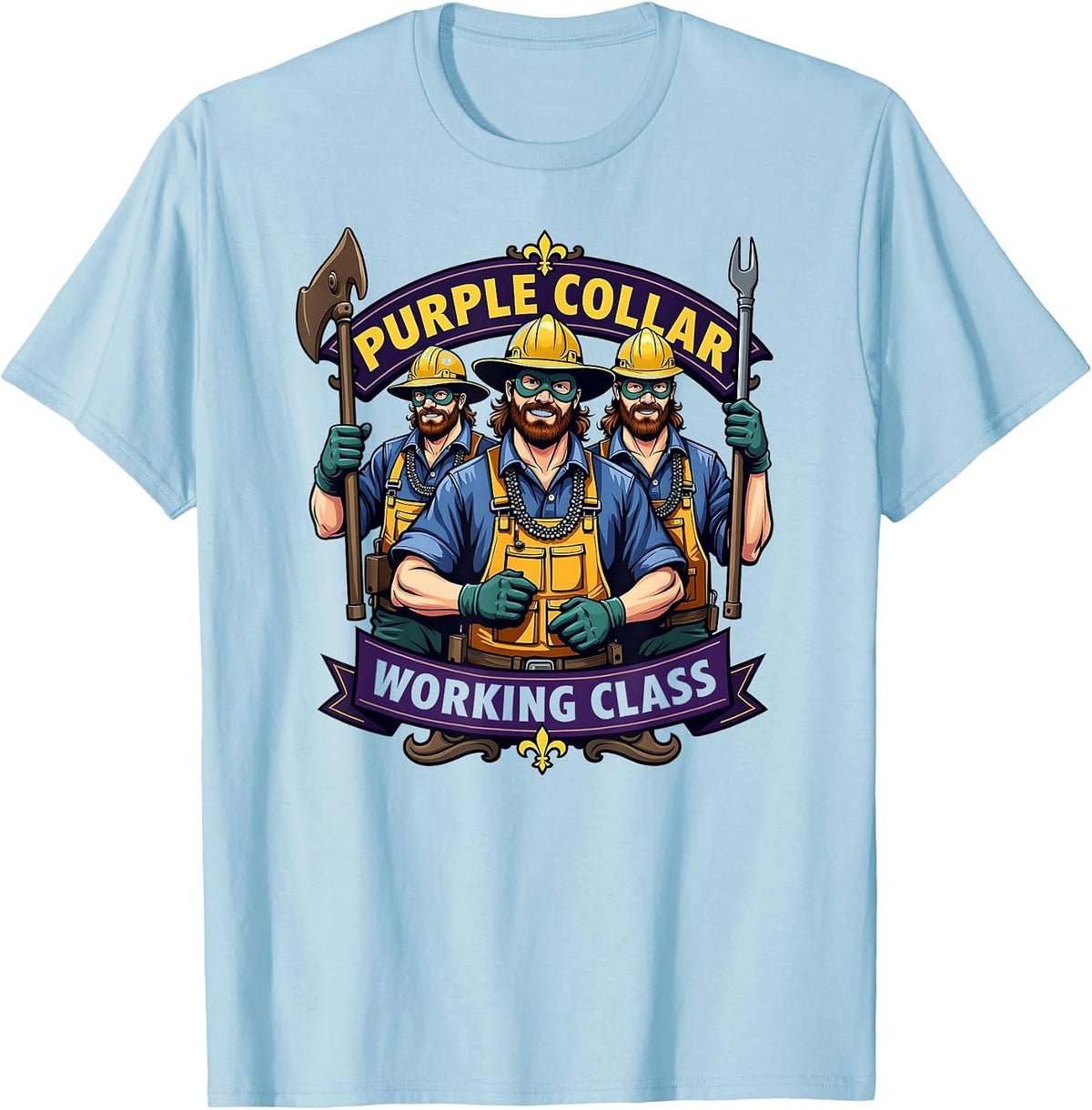 Purple Collar Working Class Mardi Gras Design T-Shirt - Baby Blue