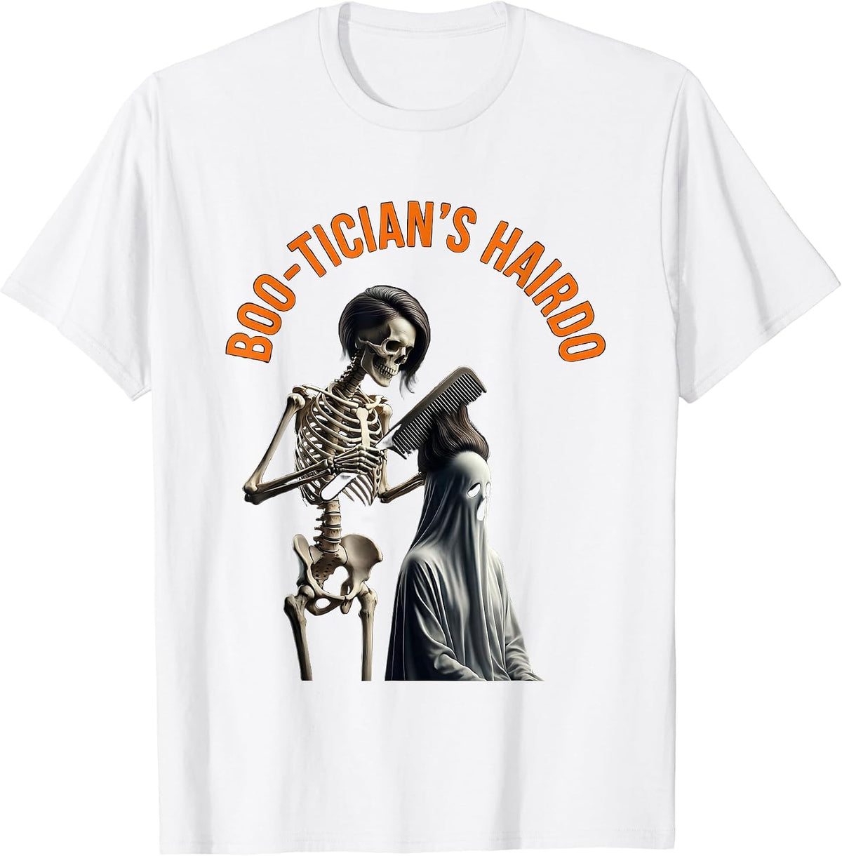 Men's Boo-tician's Hairdo Minimalist Skeleton Hairstylist T-Shirt - White