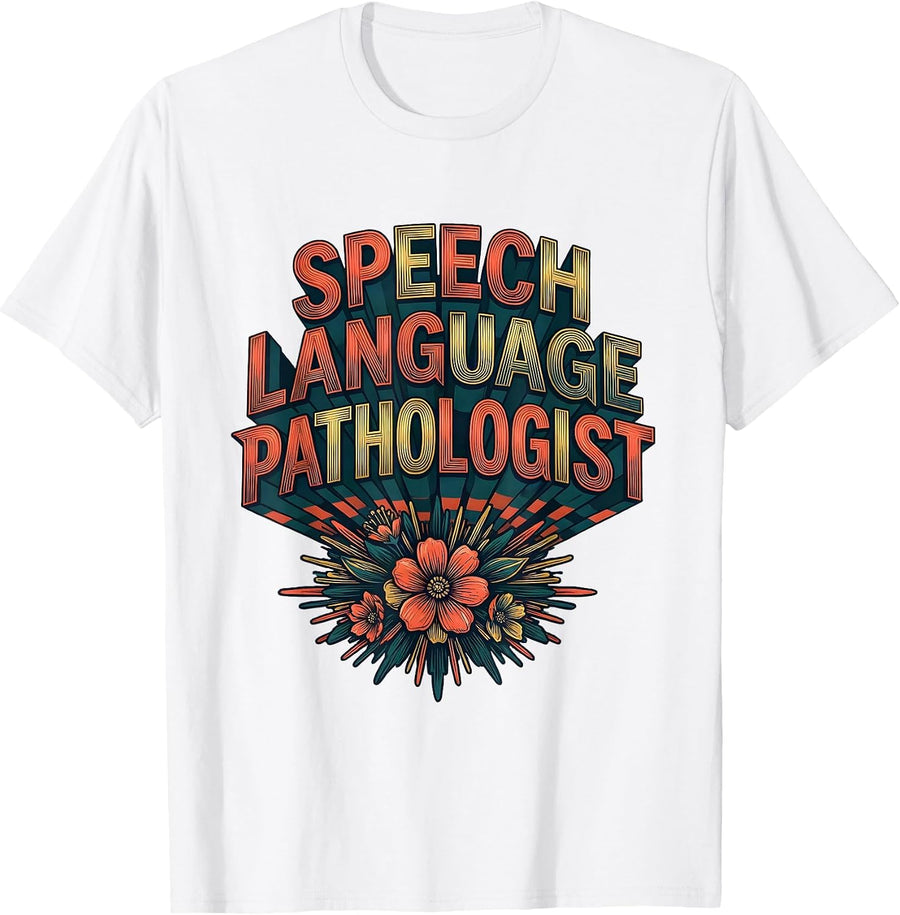 Men's Speech Language Pathologist Retro Floral SLP Therapist Pride T-Shirt - White