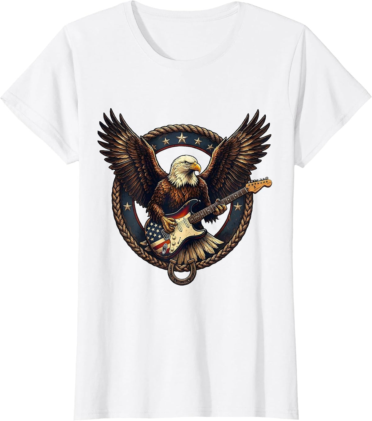Nashville Bald Eagle Electric Guitar Graphic T-Shirt - White