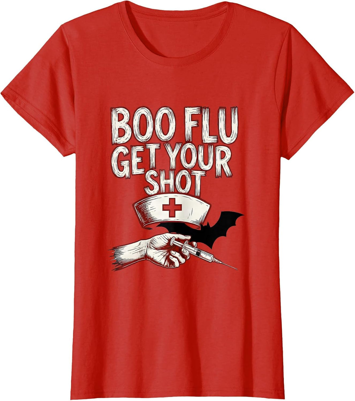 Boo Flu Get Your Shot Funny Nurse Halloween Vaccine Humor T-Shirt - Red