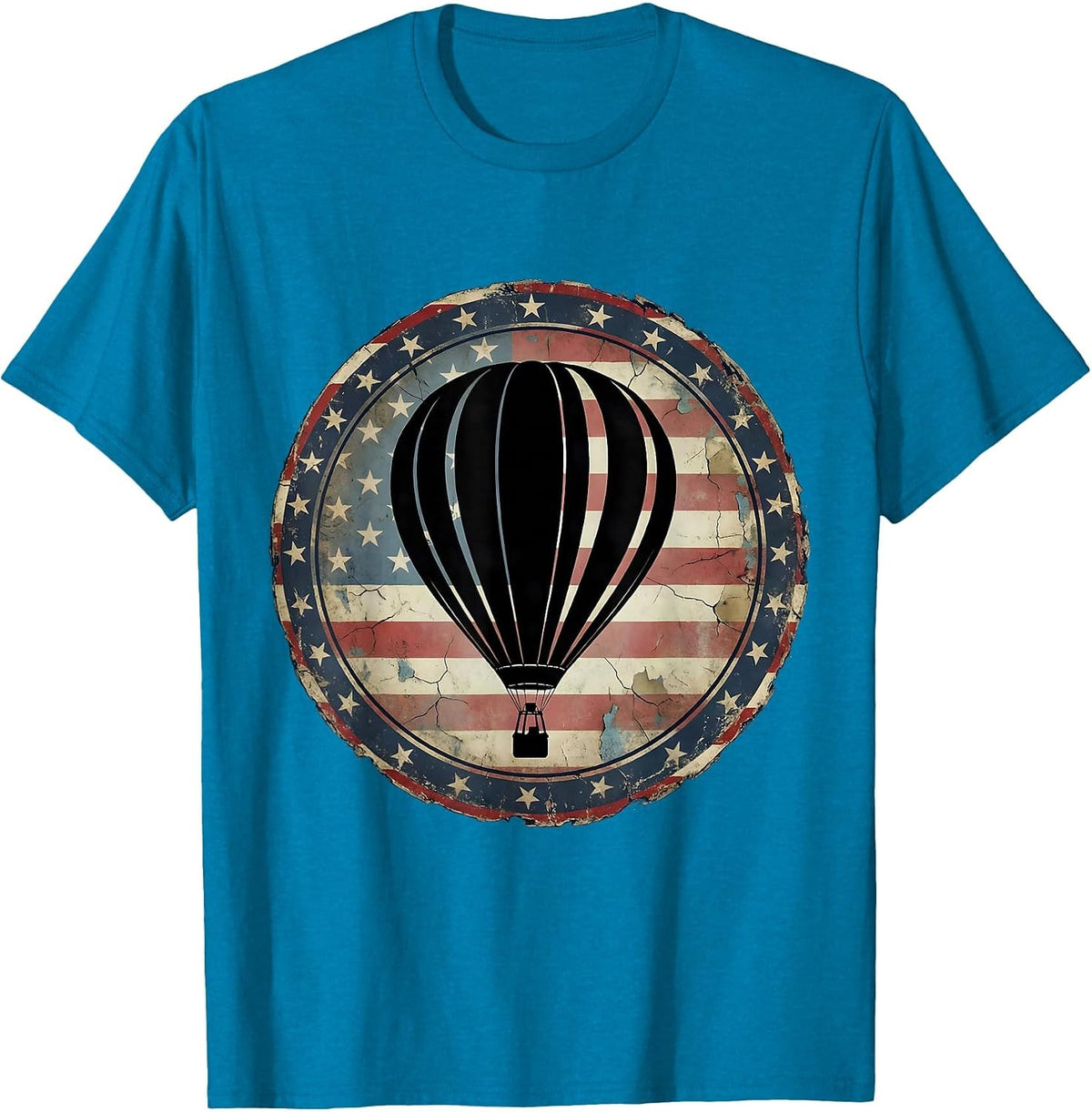 Red White and Blue Hot Air Balloon Flag Design T-Shirt - Sapphire Blue