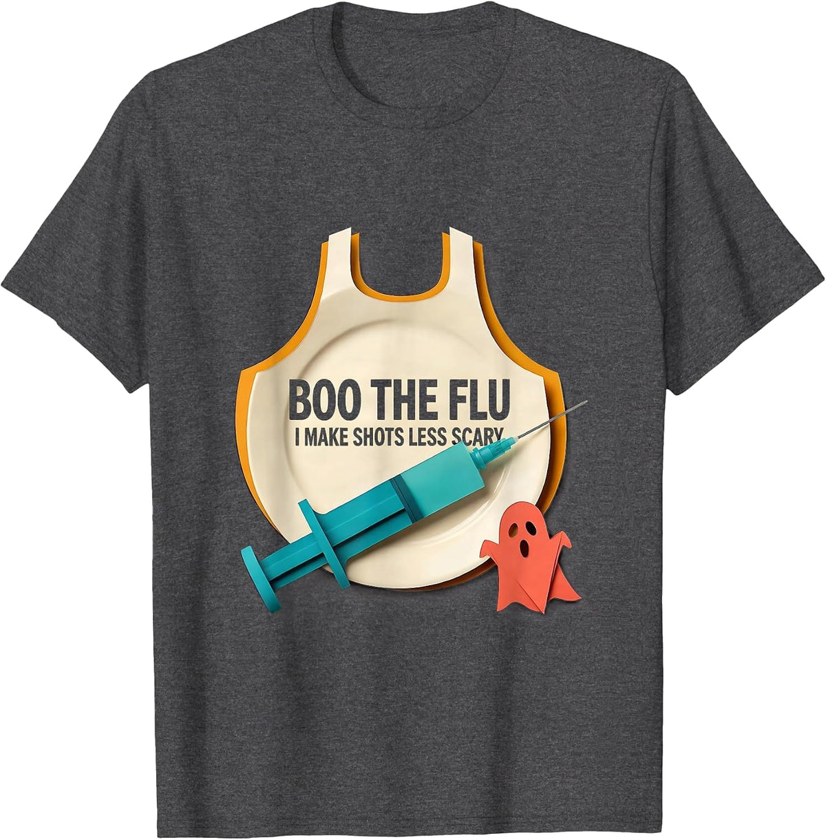 Men's Boo the Flu I Make Shots Less Scary Funny Nurse Halloween T-Shirt - Dark Heather Grey
