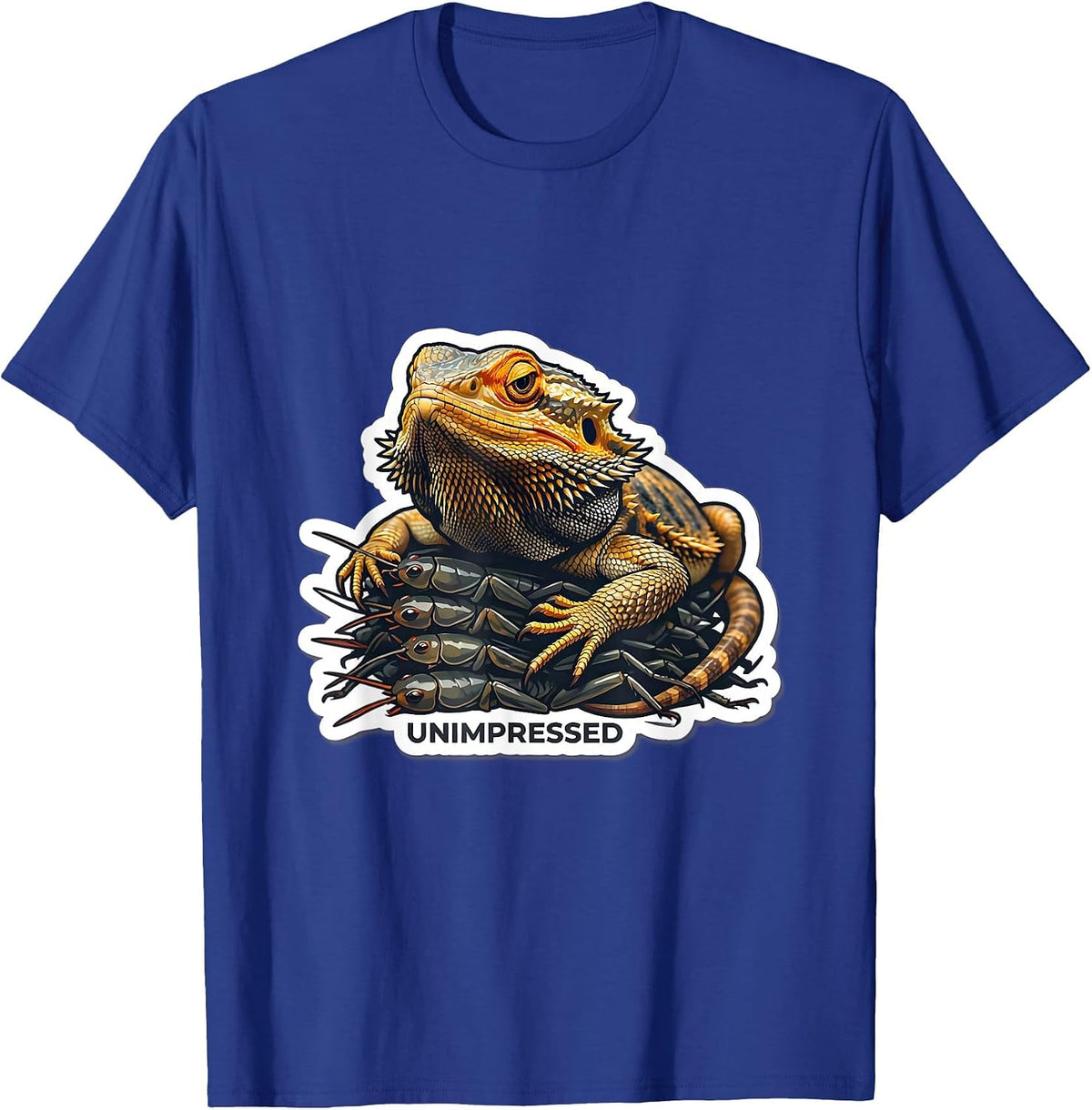 Unimpressed Bearded Dragon Sticker Style Pet Owner Meme T-Shirt - Royal Blue