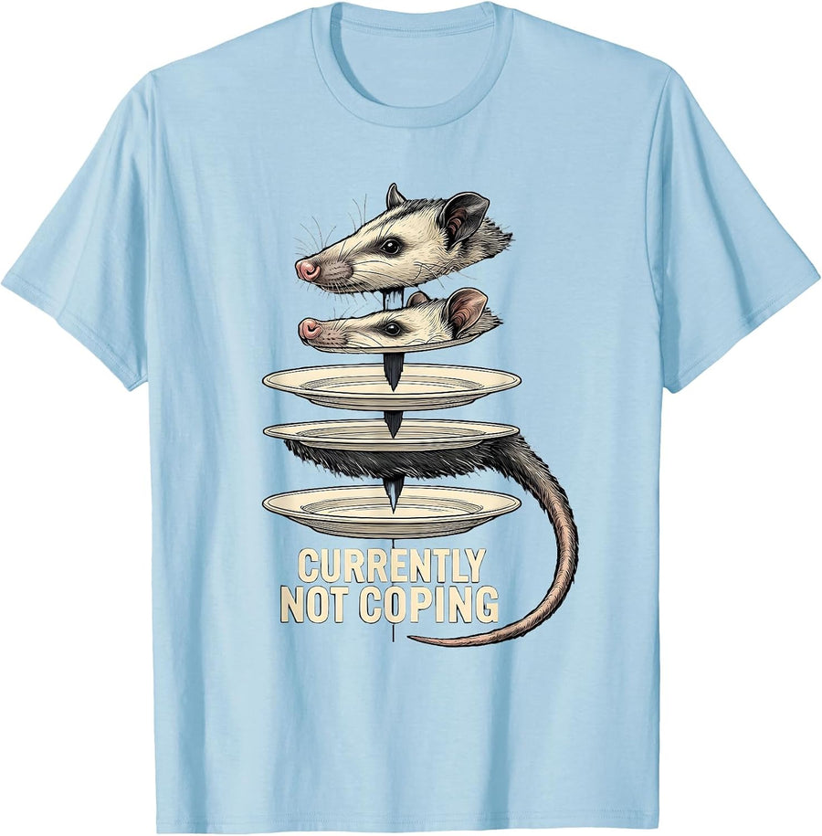 Men's Currently Not Coping Exploded View Opossum Meme Humor T-Shirt - Baby Blue