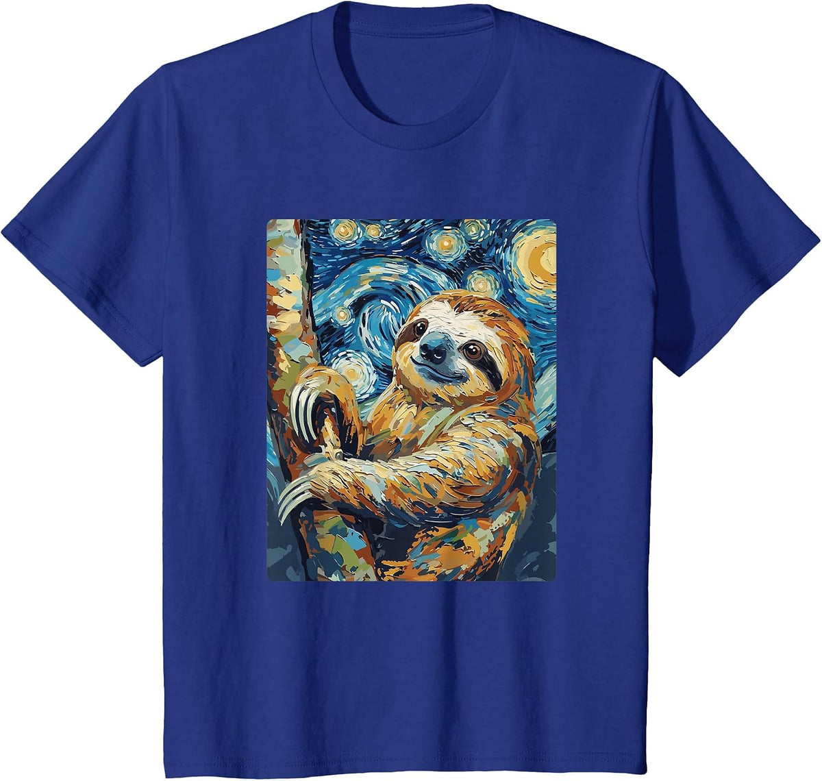Art Funny Sloth Painting Artist Starry Night T-Shirt - Royal Blue
