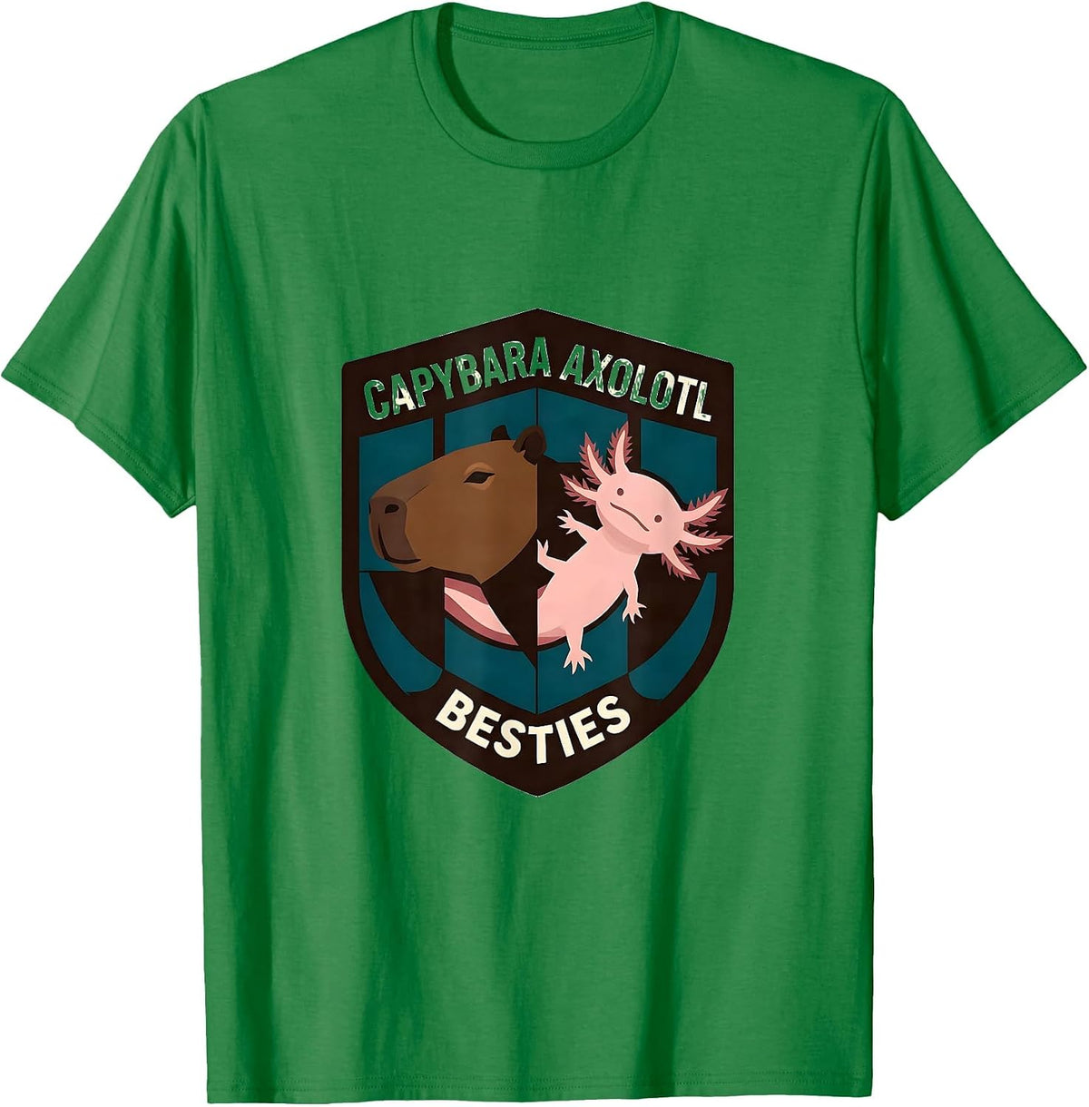 Men's Capybara Axolotl Besties Kawaii Animal Lover Kids Gift T-Shirt - Kelly Green