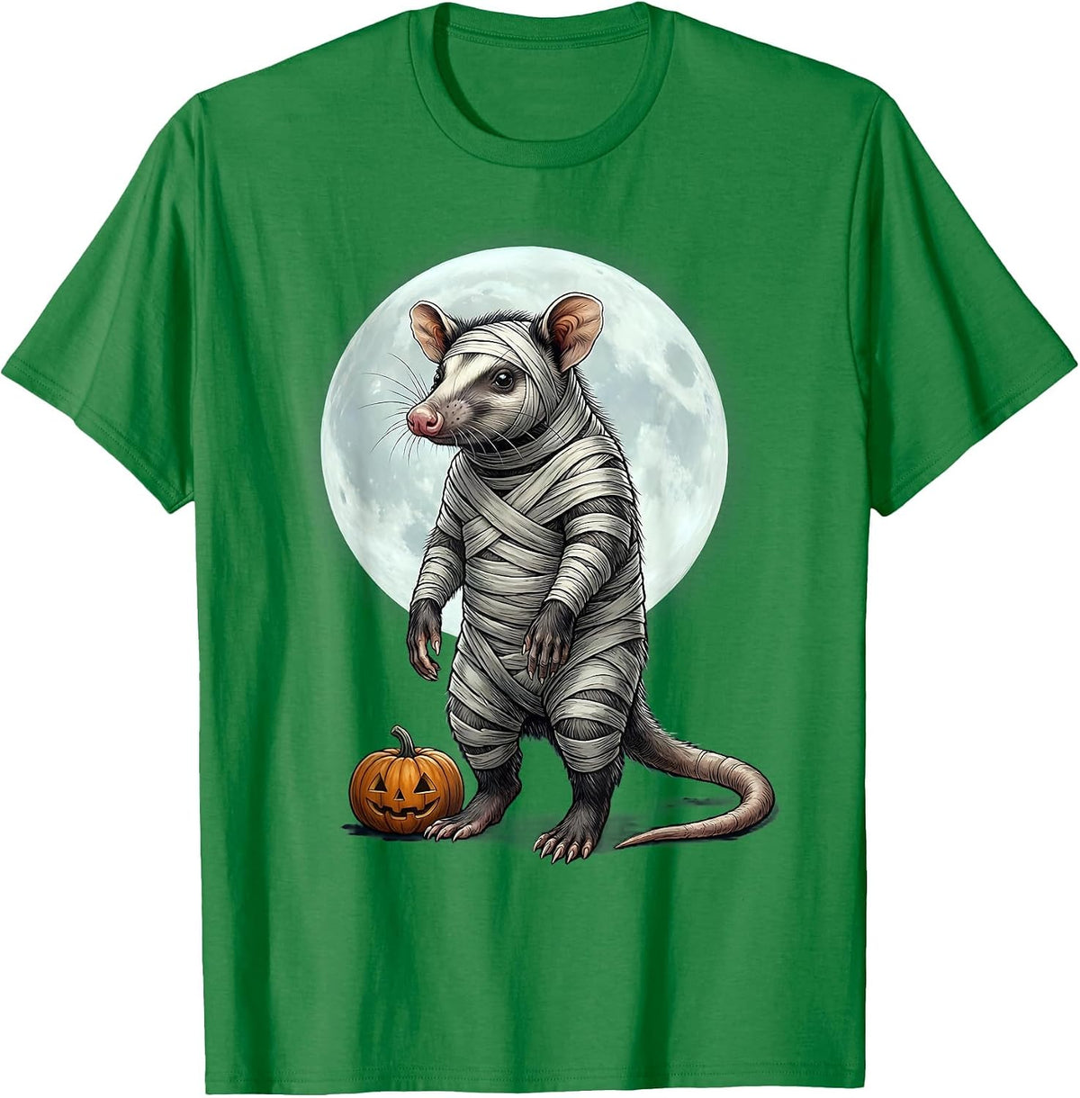 Men's Opossum Halloween Spooky Moon Vintage Novelty T-Shirt - Kelly Green