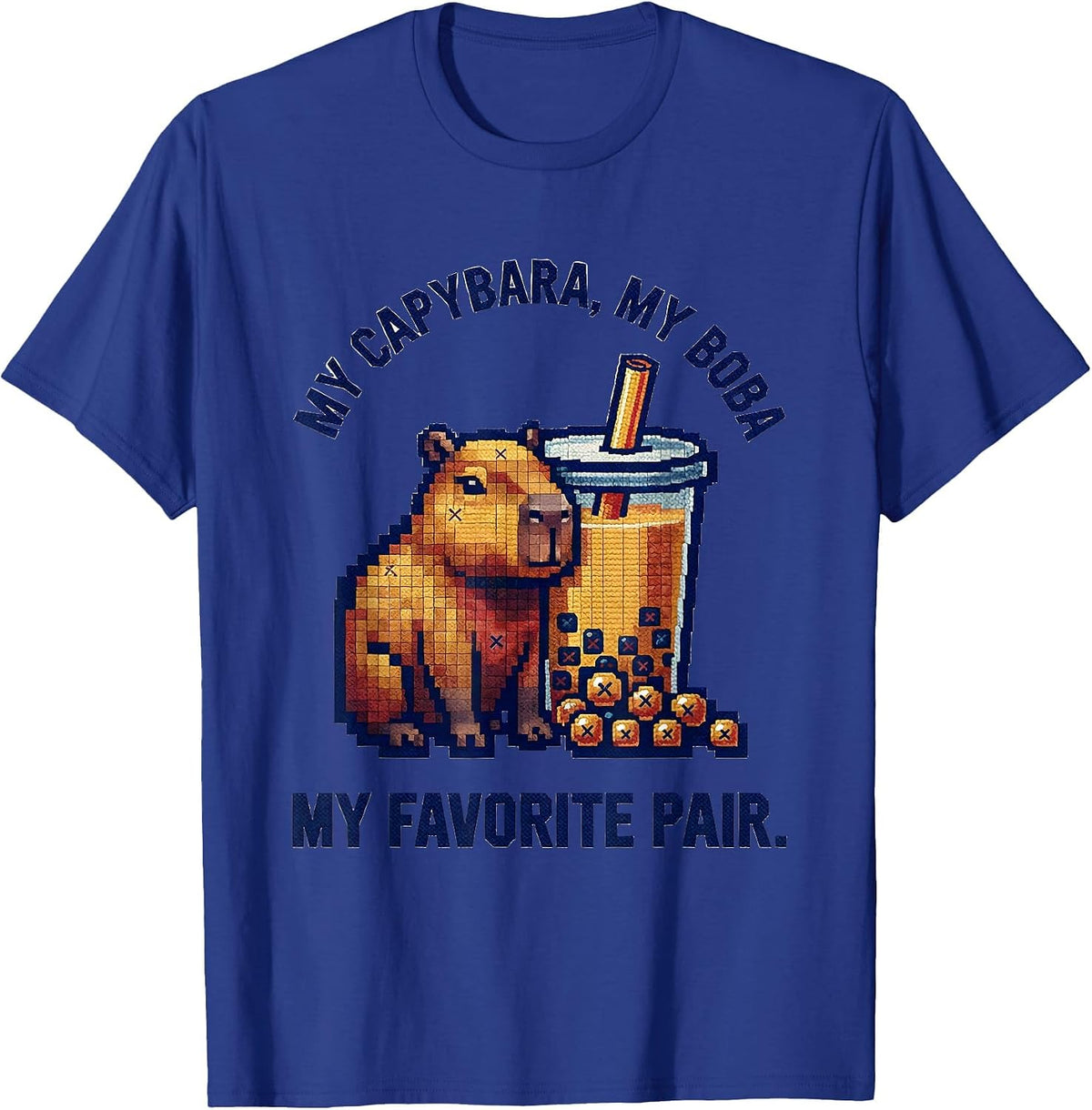 My Capybara My Boba My Favorite Pair Cute Kawaii Anime T-Shirt - Royal Blue