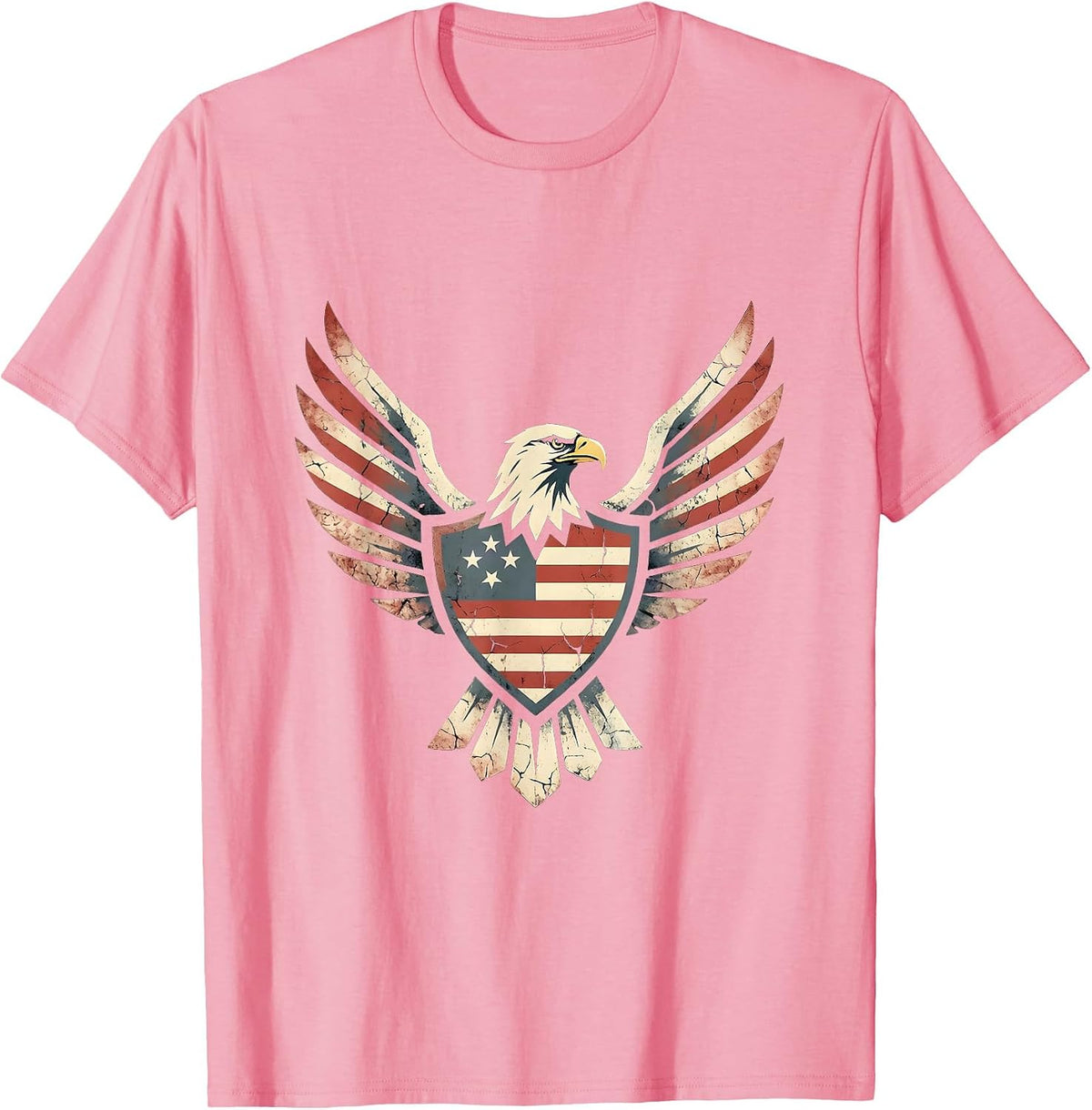 Men's American Flag Warrior Shield and Eagle Graphic T-Shirt - Pink