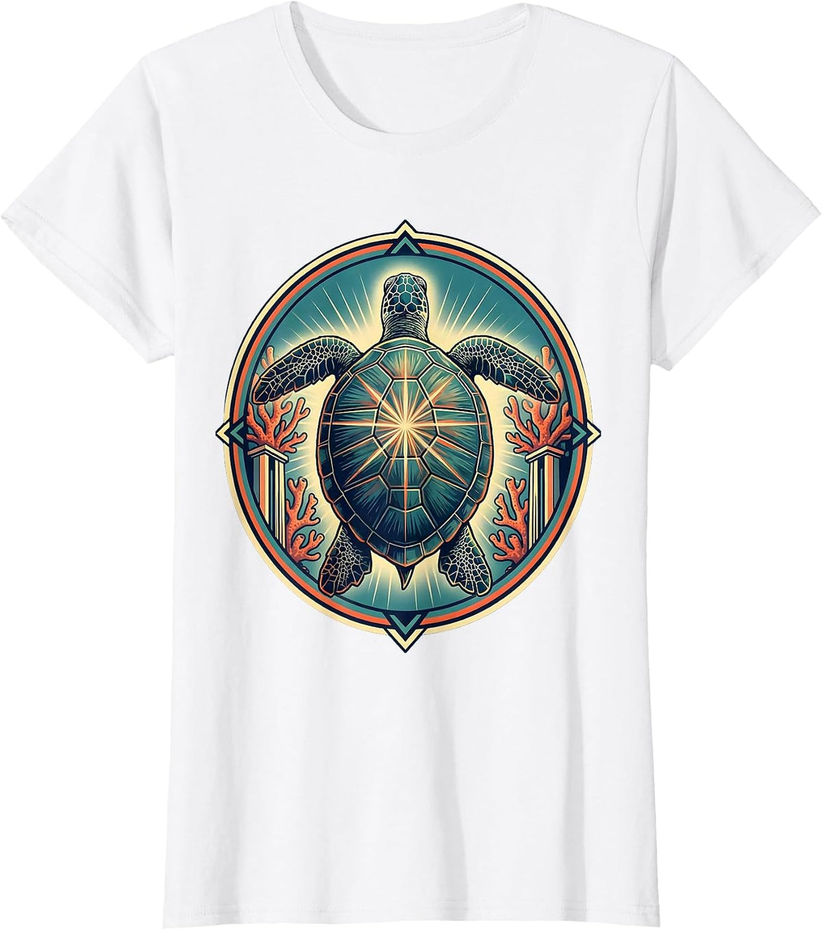 Costa Rica Sea Turtle Coral Reef Illustration T-Shirt - White