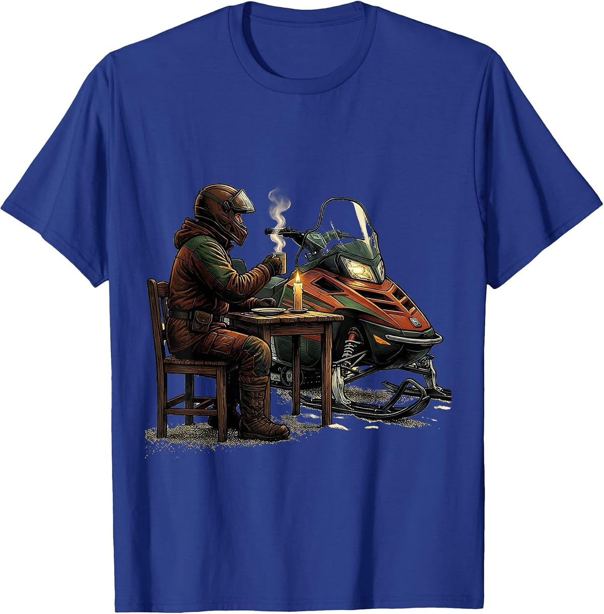 Helmeted Rider Snowmobile Dinner Humor Gift T-Shirt - Royal Blue
