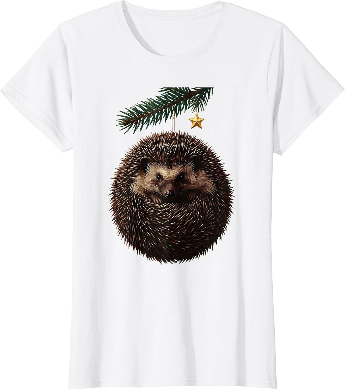 Women's Curled Hedgehog Ornament Cute Christmas Hedgehog Lover Gift T-Shirt - White