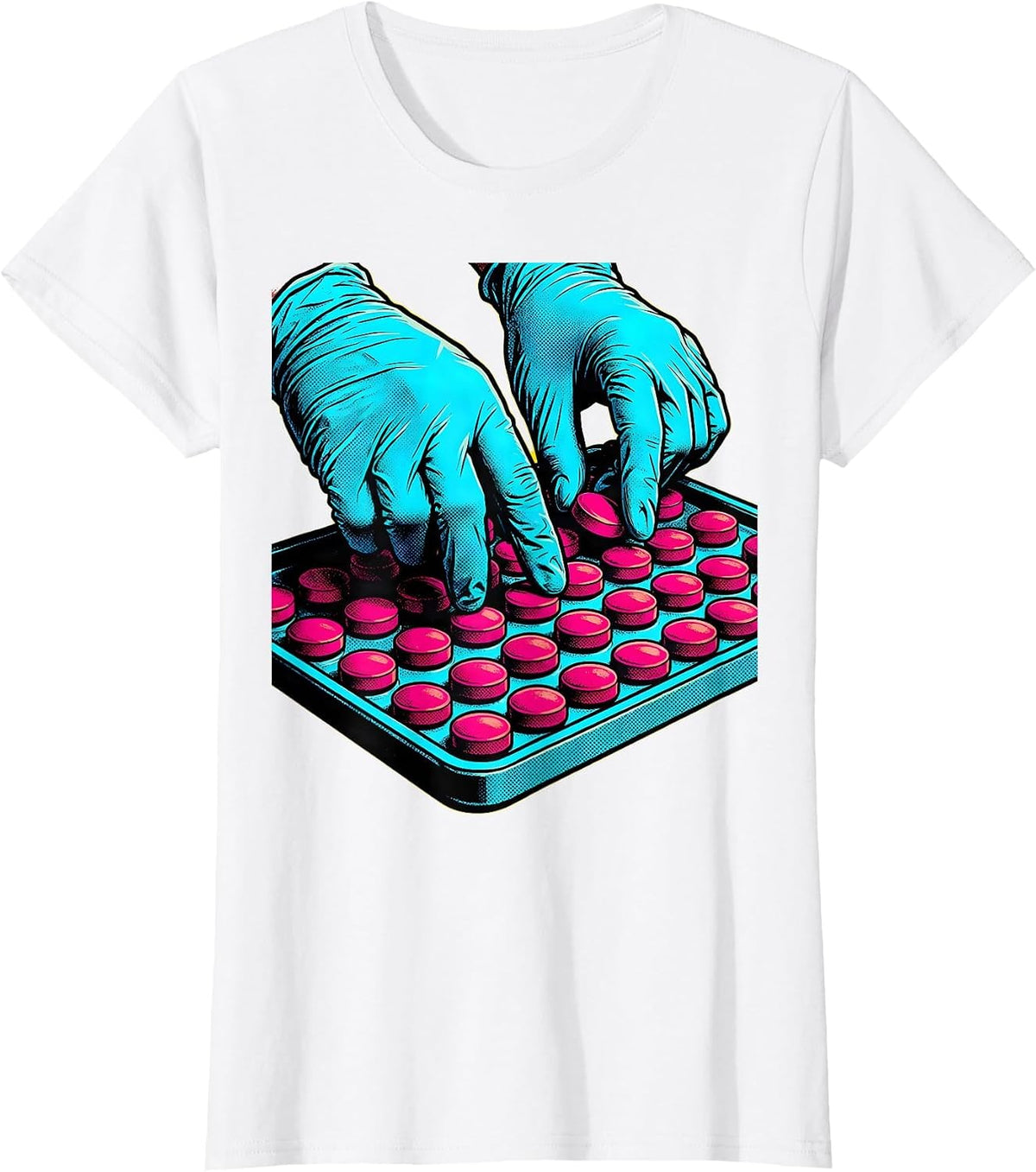 Pharmacy Technician Pill Counting Gloved Hands T-Shirt - White