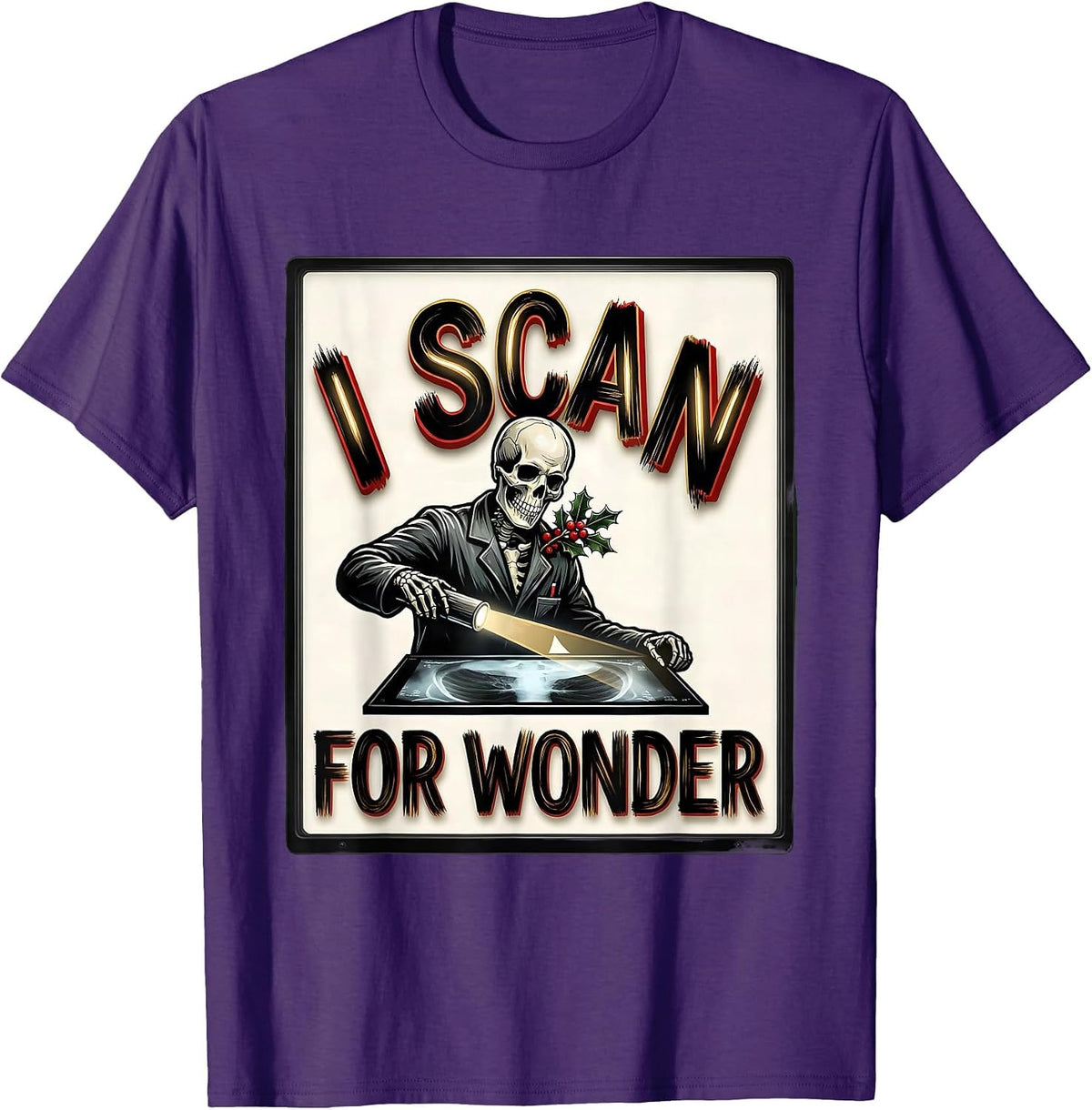 I Scan For Wonder Funny Radiology Tech Skeleton Christmas T-Shirt - Purple