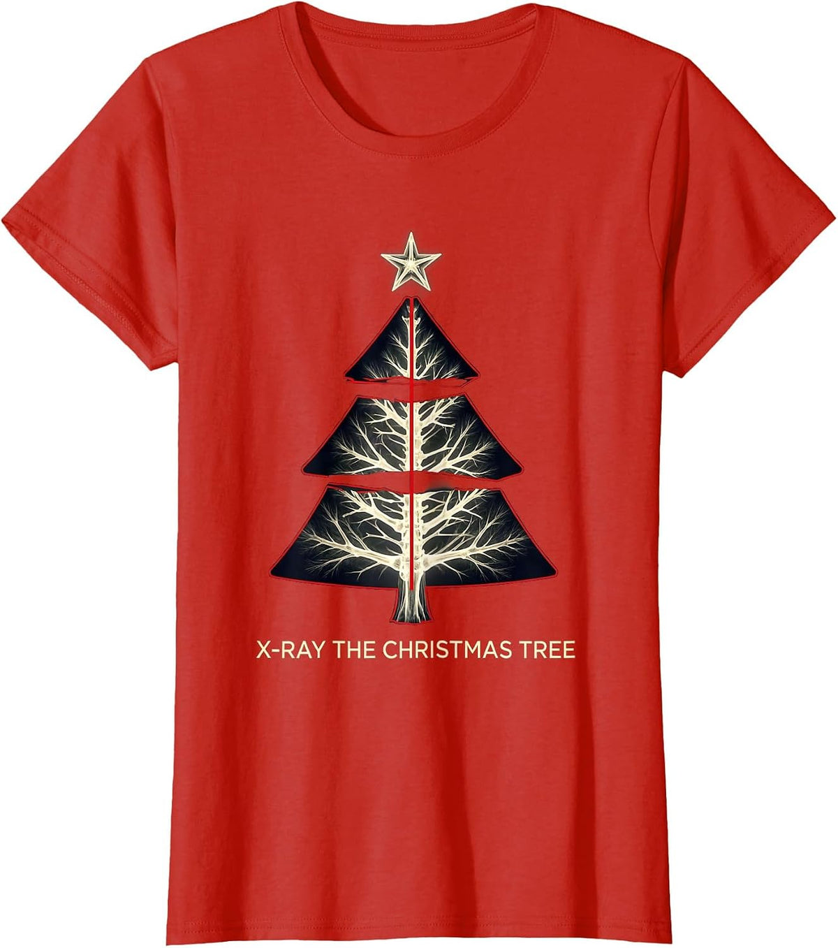 Women's X-Ray The Christmas Tree Funny Radiology Tech Christmas T-Shirt - Red