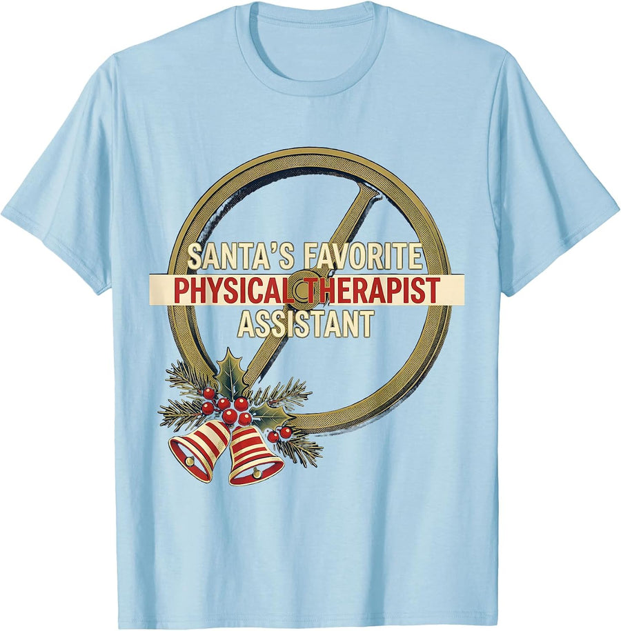 Men's Santa's Favorite Physical Therapist Assistant Retro T-Shirt - Baby Blue