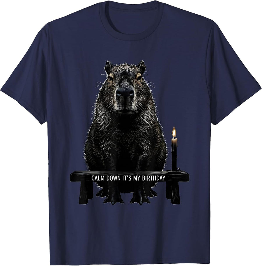 Calm Down, It's My Birthday Cute Capybara Kawaii Birthday T-Shirt - Navy Blue