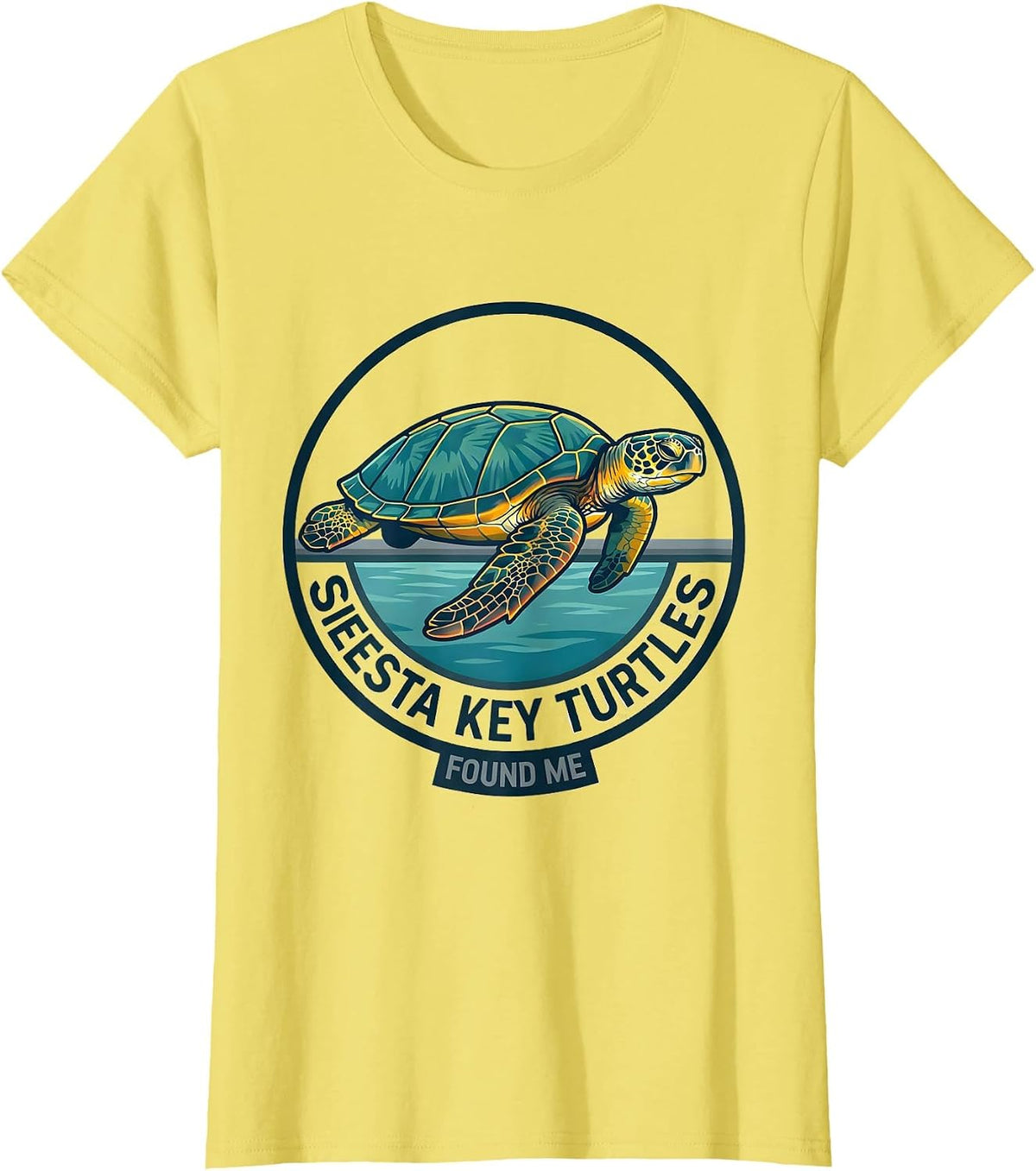 Siesta Key Turtles Found Me Flat Vector Sea Turtle Lover T-Shirt - Lemon Yellow