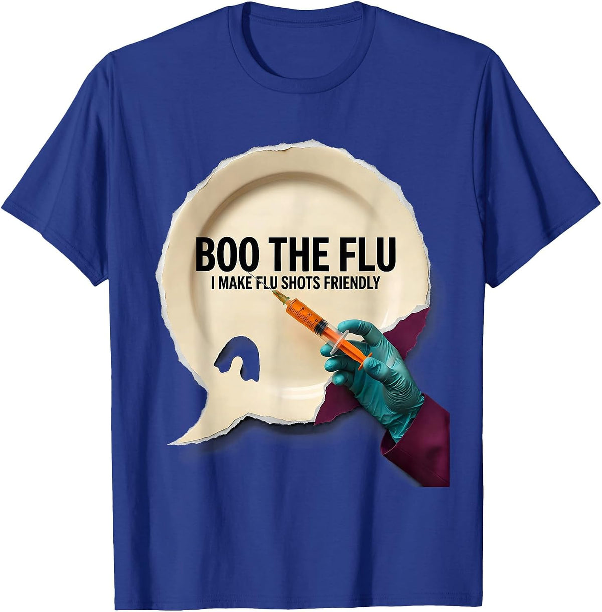 Men's Boo the Flu I Make Flu Shots Friendly Funny Halloween Nurse T-Shirt - Royal Blue