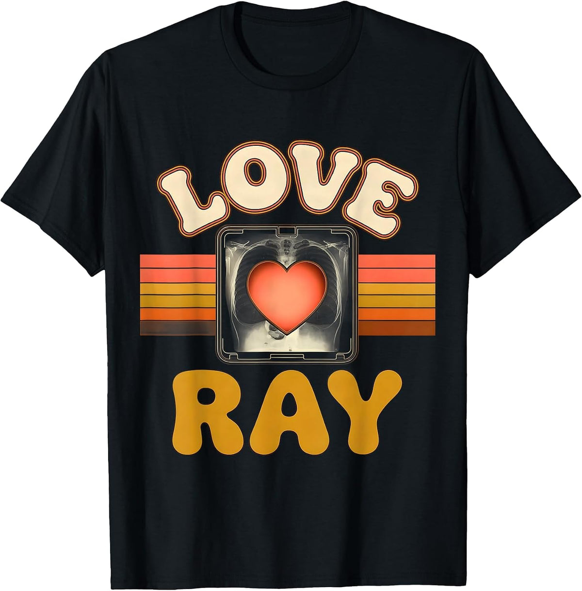 Men's Love Ray Retro 70s Radiology Tech Valentine Skeleton Humor T-Shirt - Black