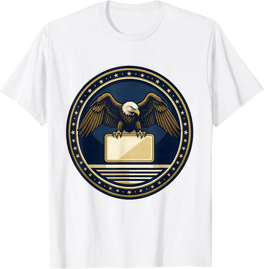 Men's Sealed Eagle Anniversary Badge Patriotic 250th Celebration T-Shirt - White