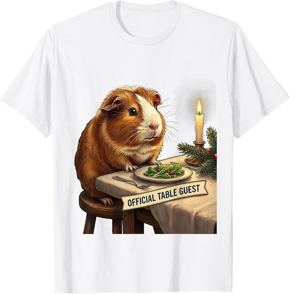 Men's Official Table Guest Funny Guinea Pig Christmas Pet Lover T-Shirt - White