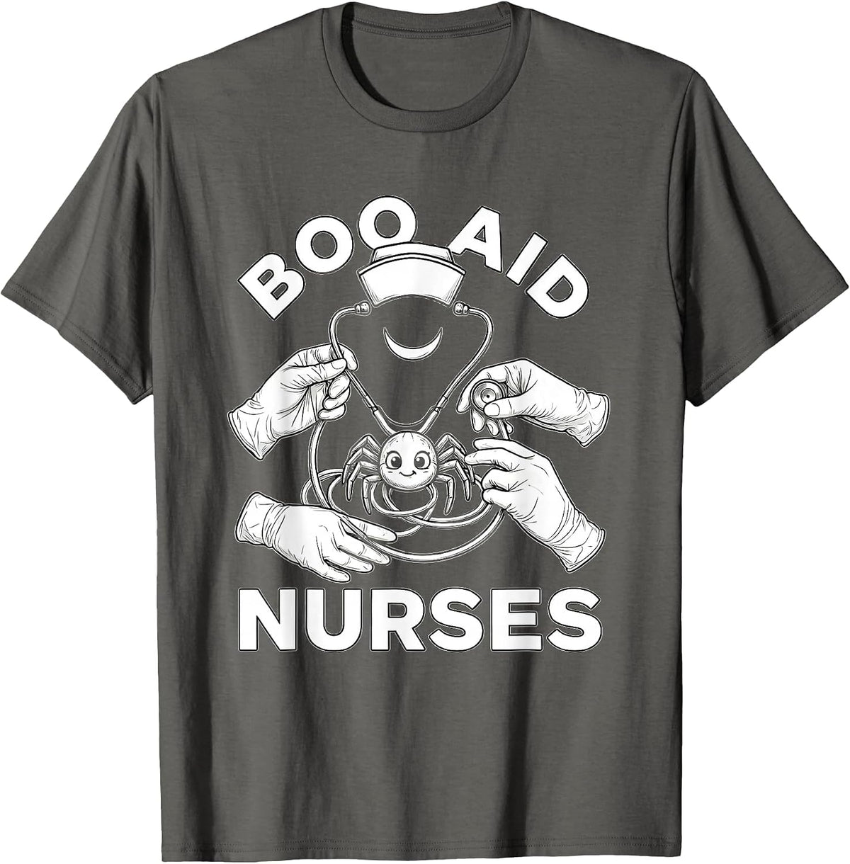 Men's Boo Aid Nurses Funny Halloween Nurse Crew T-Shirt - Asphalt Grey