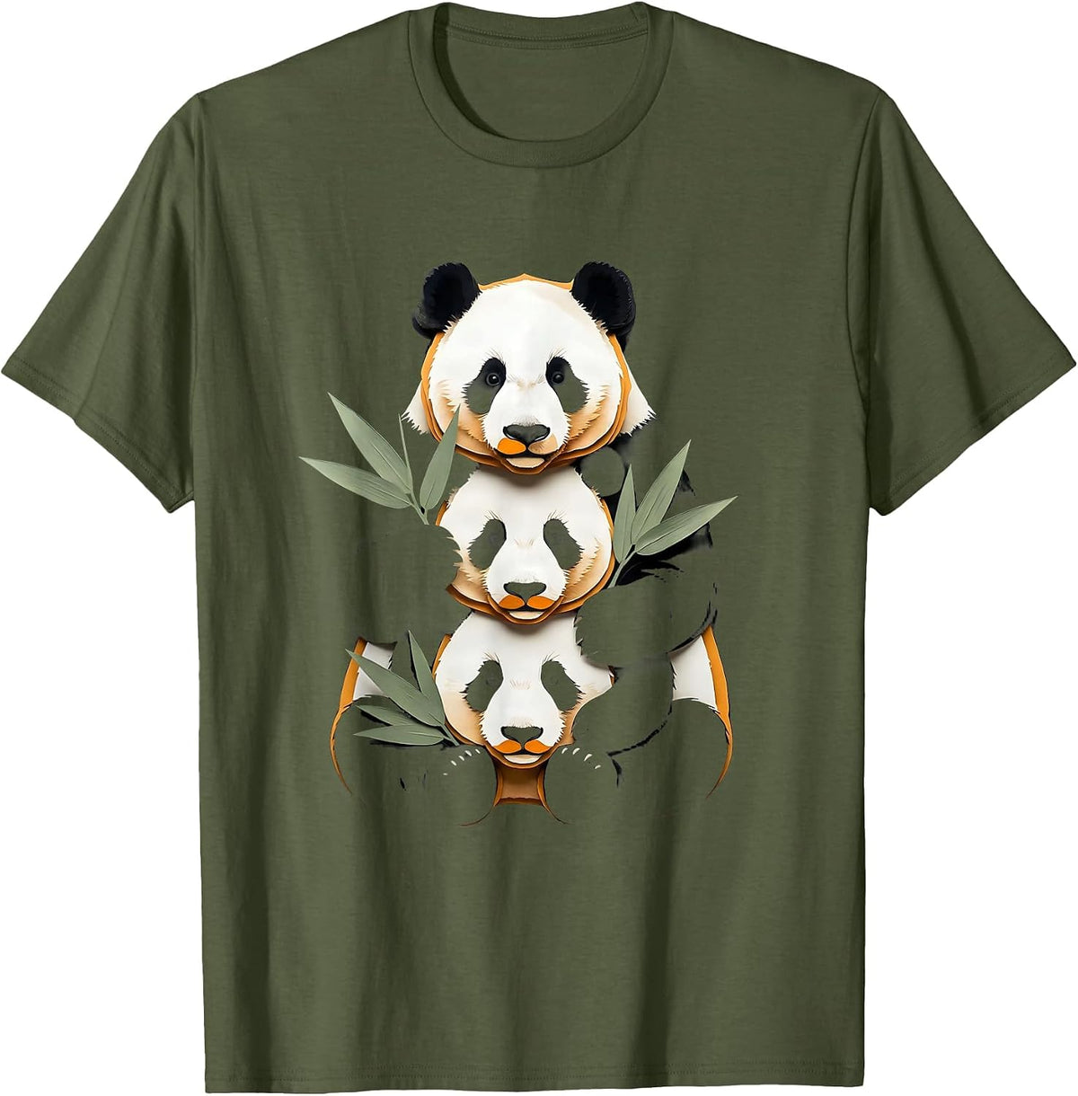 Men's Panda Stack Paper Cutout Funny Animal Lover T-Shirt - Olive Green