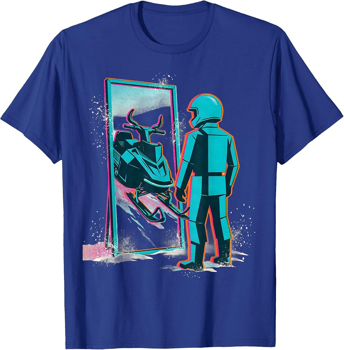 Helmeted Rider Snowmobile Mirror Reflection Humor T-Shirt - Royal Blue