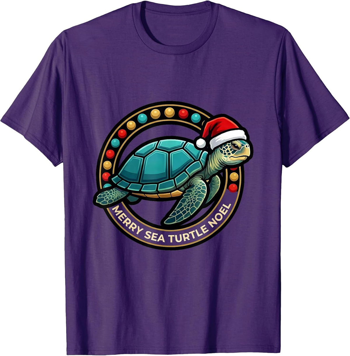 Men's Merry Sea Turtle Noel Cute Sea Turtle Christmas Santa Hat T-Shirt - Purple