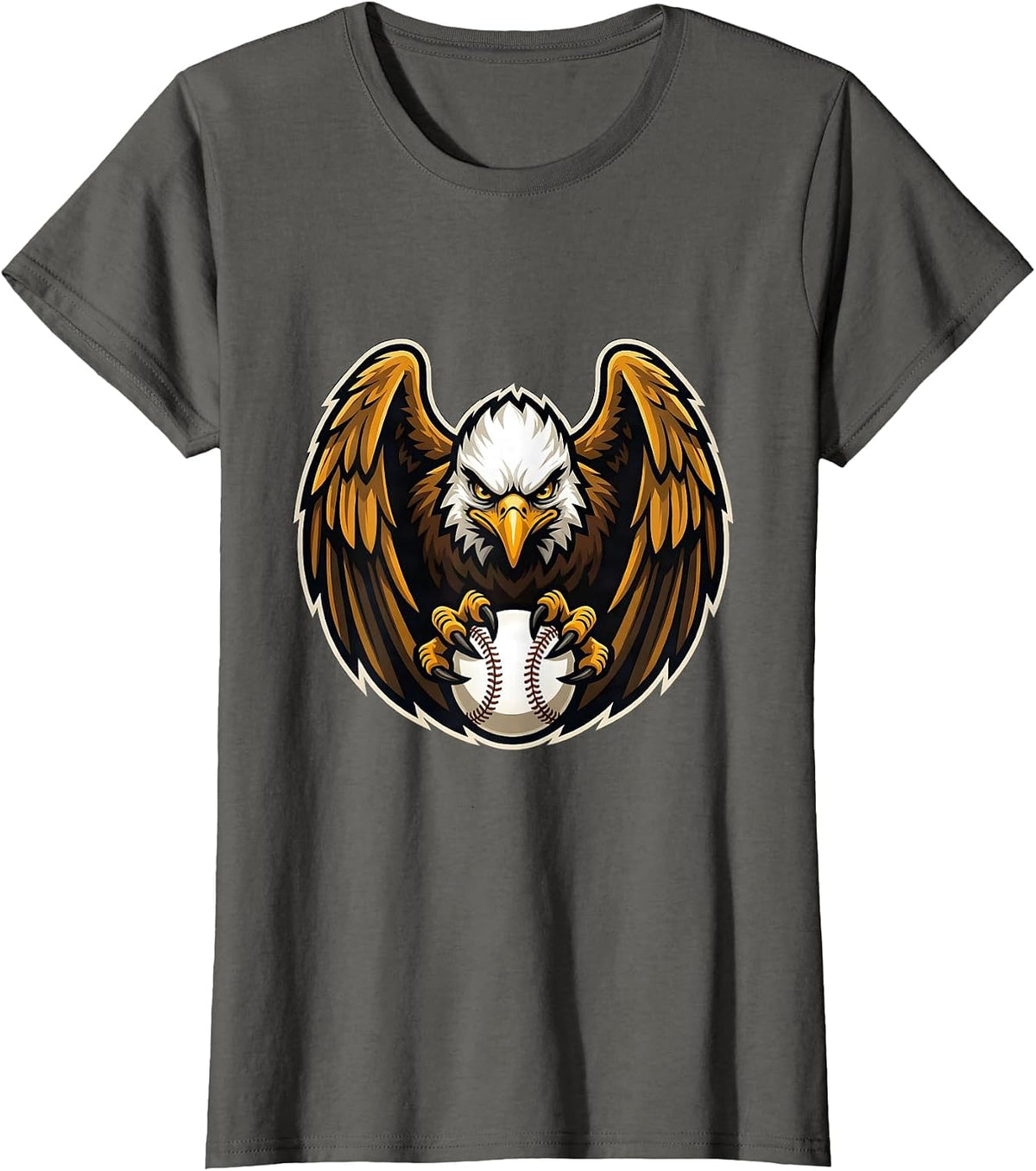 Women's Eagle Clutching Baseball Graphic Tee T-Shirt - Asphalt Grey