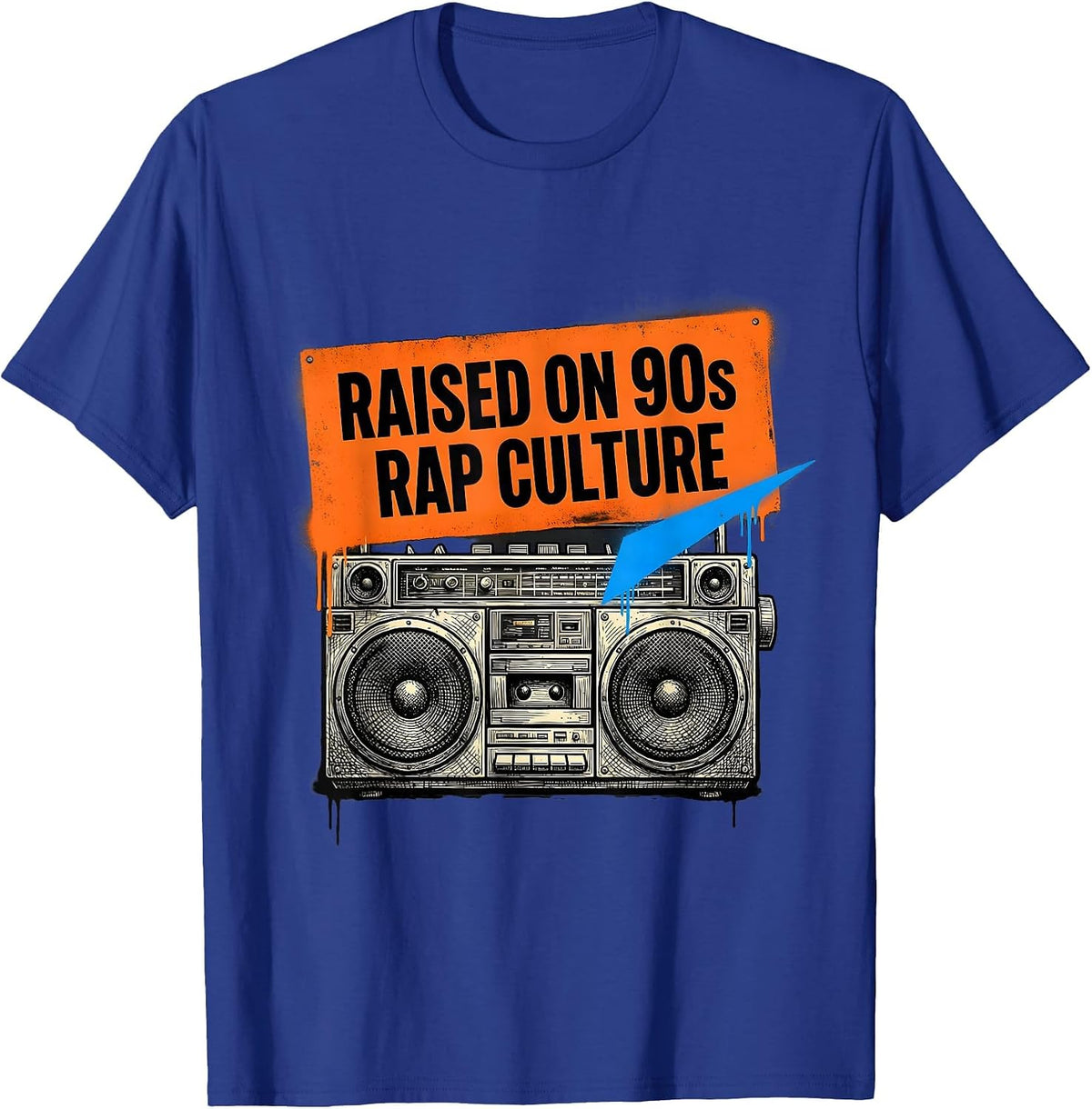 Men's Raised On 90s Rap Culture Graffiti Old School Hip Hop T-Shirt - Royal Blue