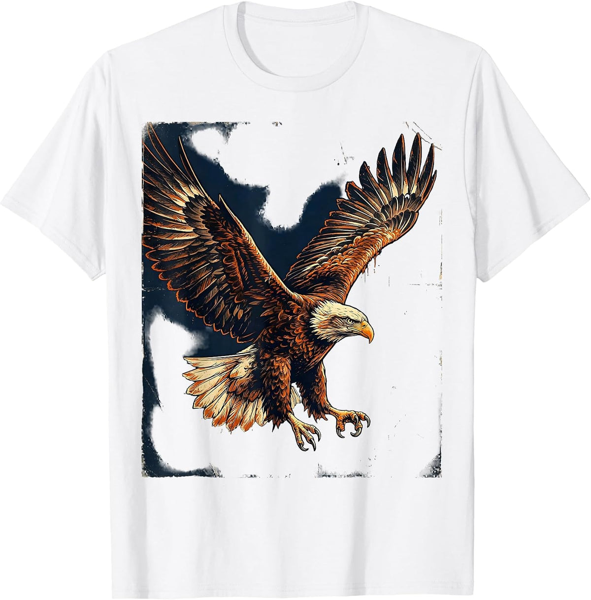 Men's Eagle Diving Wings Spread Wide Illustration T-Shirt - White
