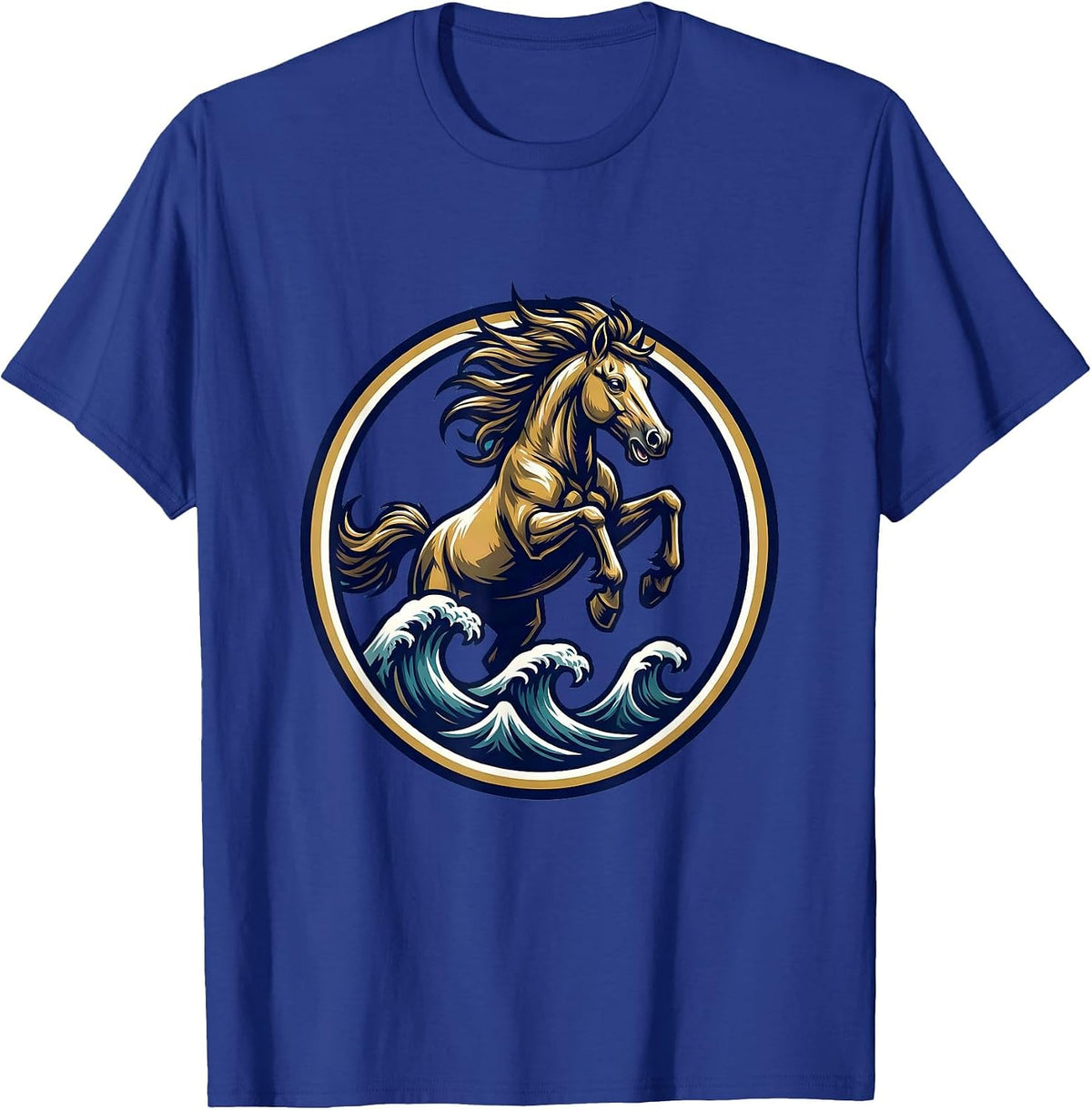 Horse Galloping Through Ocean Waves Graphic T-Shirt - Royal Blue