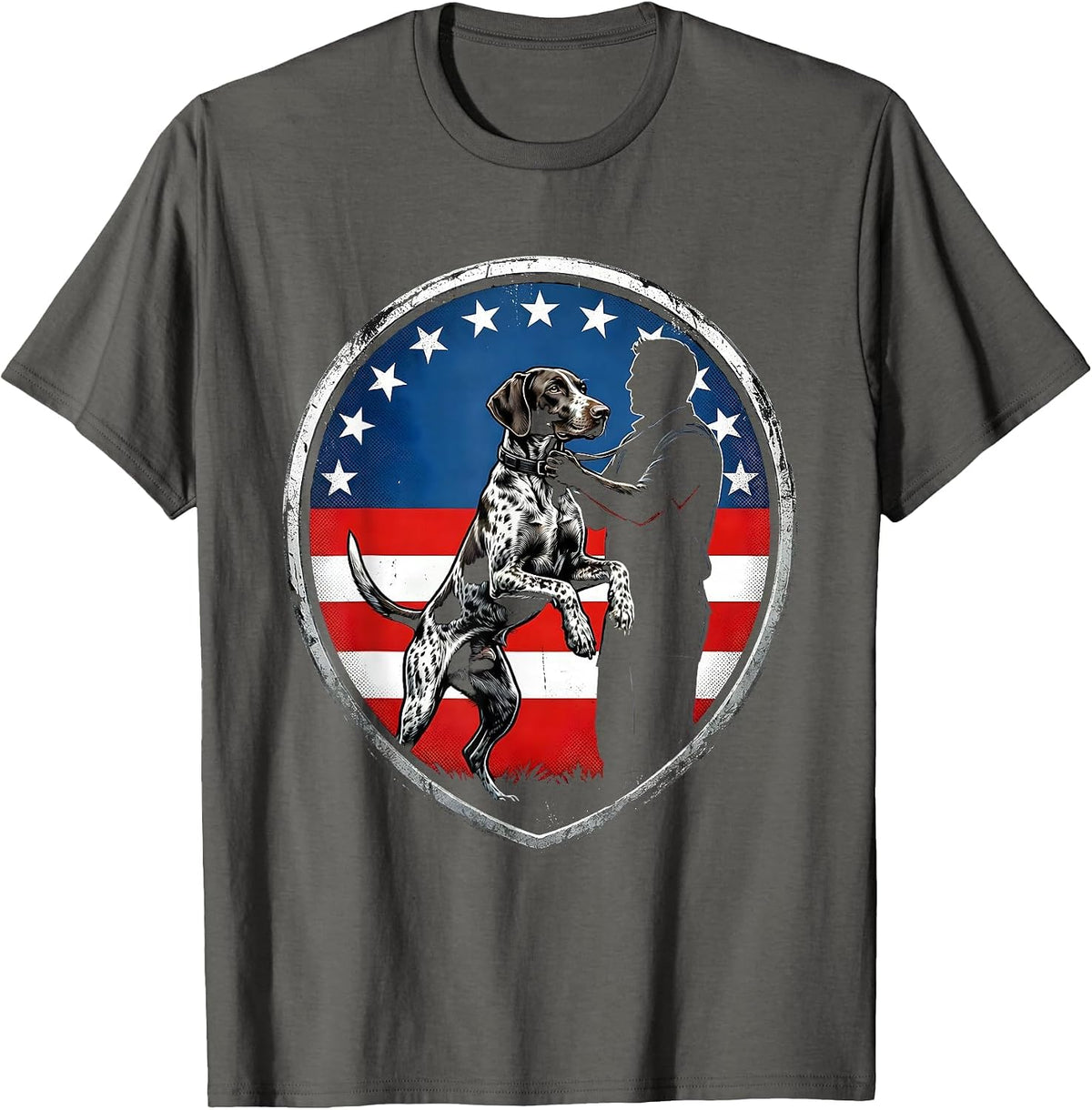Men's German Shorthaired Pointer Patriotic Dog Lover Shield T-Shirt - Asphalt Grey
