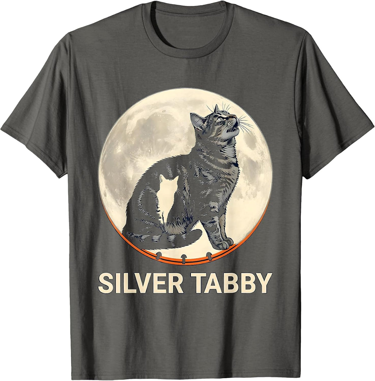 Men's Silver Tabby Howling at Moon 90's Retro Cat Owner Fantasy T-Shirt - Asphalt Grey