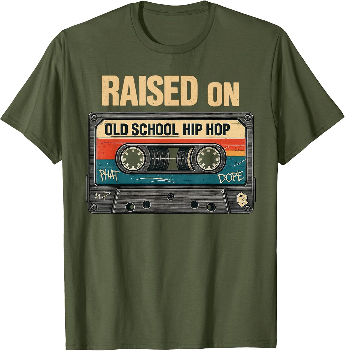 Rap Cassette Raised On Old School Hip Hop Graffiti T-Shirt - Olive Green