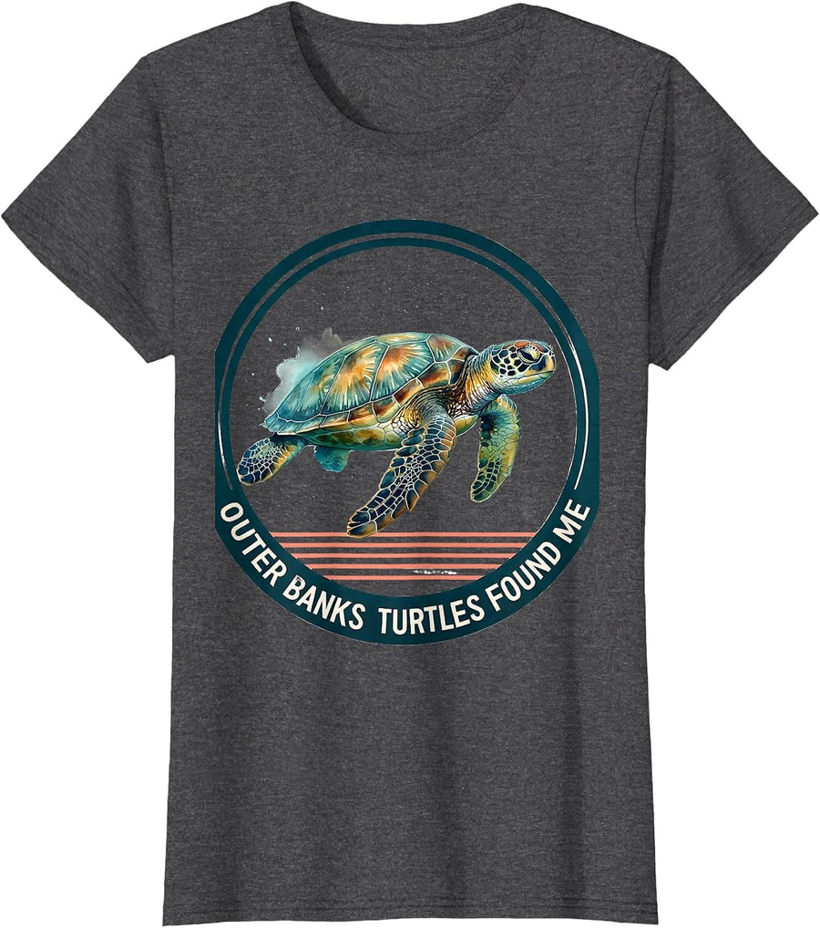 Women's Outer Banks Turtles Found Me Watercolor Sea Turtle Ocean T-Shirt - Dark Heather Grey