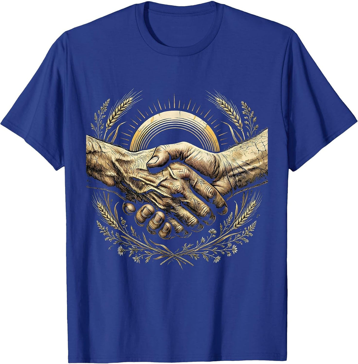 Men's Rugged Handshake Graphic - Hard Work and Respect T-Shirt - Royal Blue