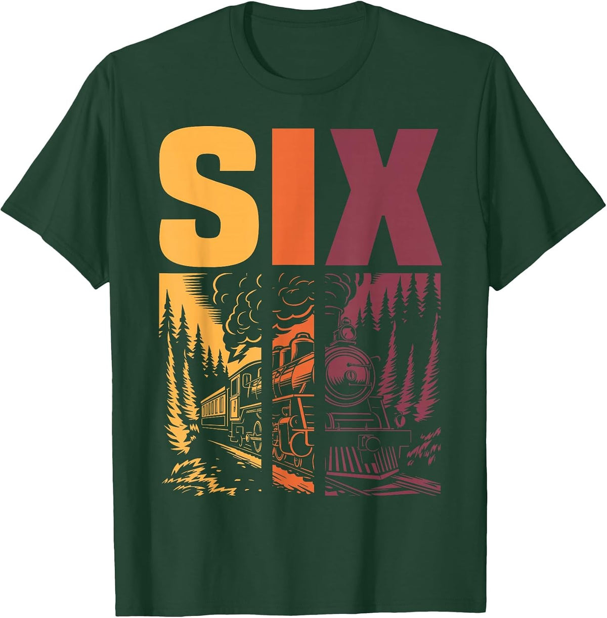 Vintage Train 6th Birthday Six Year Old Boys Locomotive T-Shirt - Dark Green