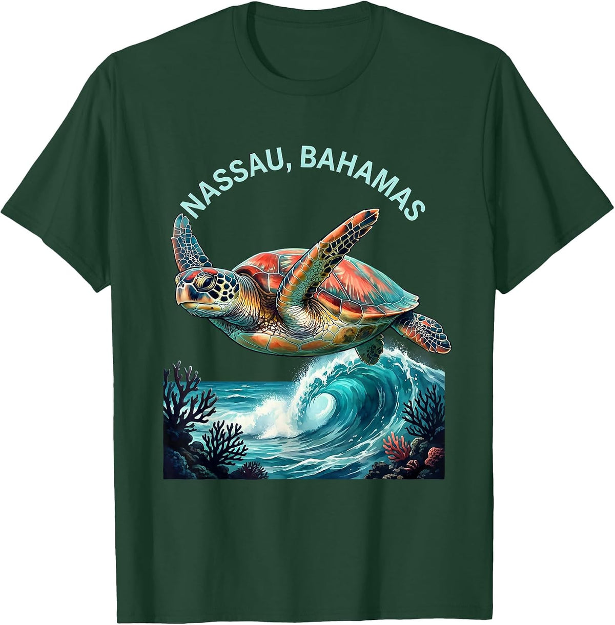 Men's Nassau Bahamas Sea Turtle Vacation Souvenir Beach T-Shirt - Dark Green