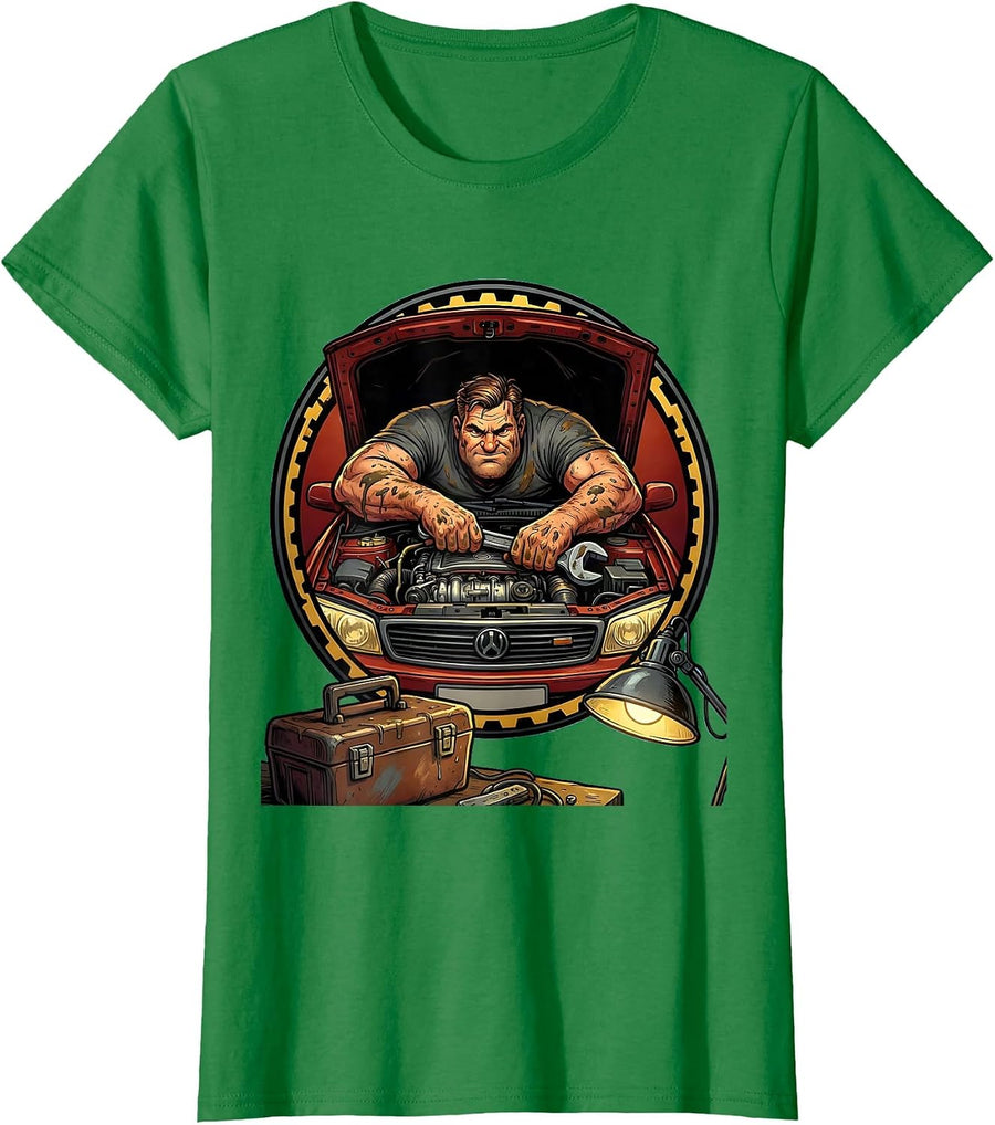 Women's Classic Car Engine Repair Garage Mechanic Dad Tee T-Shirt - Kelly Green