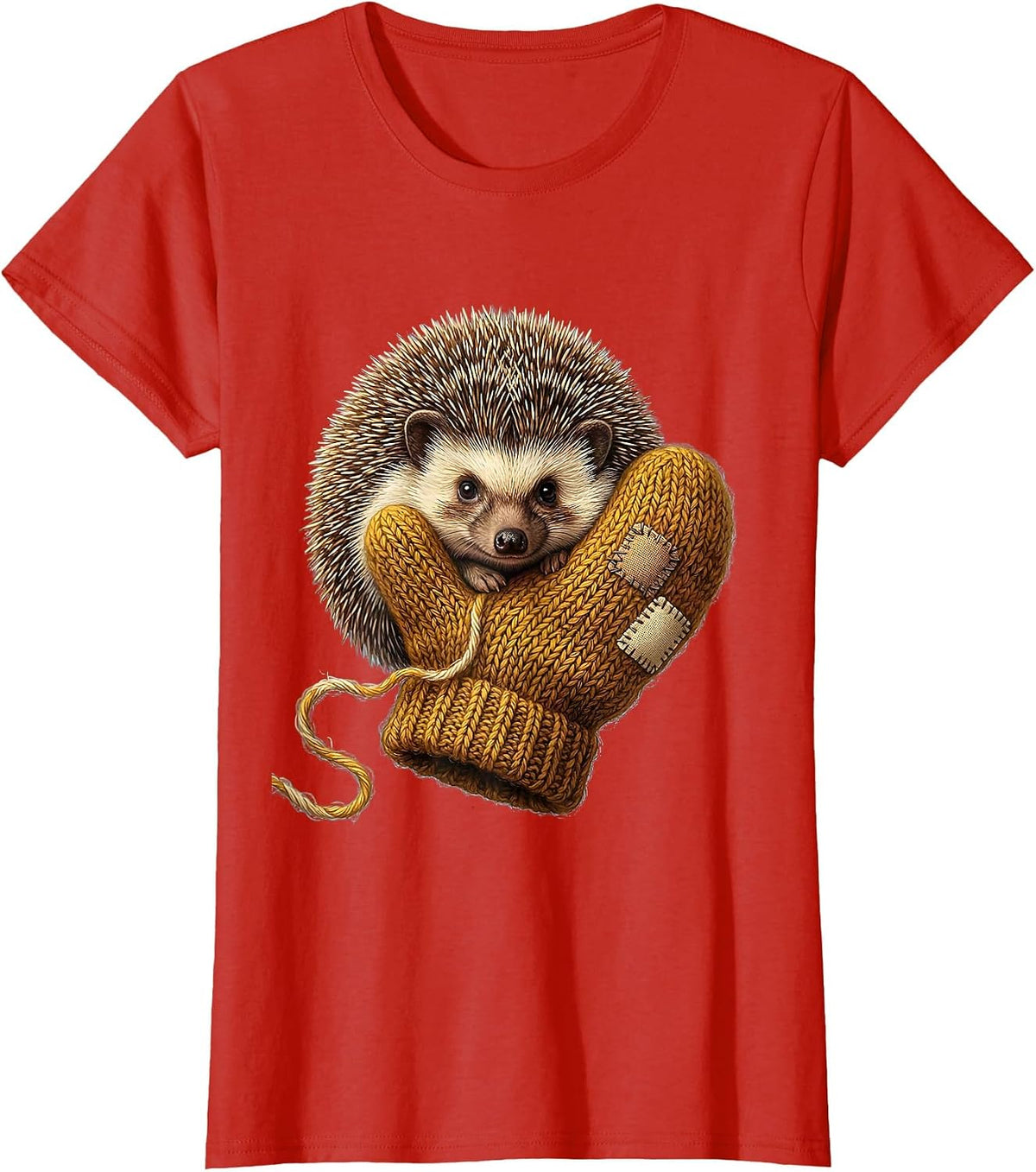 Women's Plump Hedgehog In Mitten Cute Animal Lover Gift T-Shirt - Red