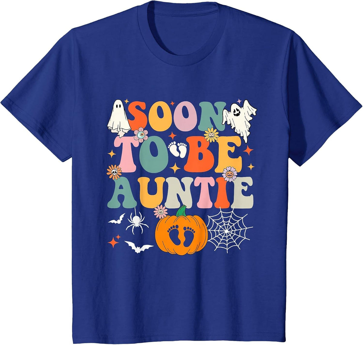 Soon to Be Auntie Halloween Pregnancy Announcement Pumpkin T-Shirt - Royal Blue